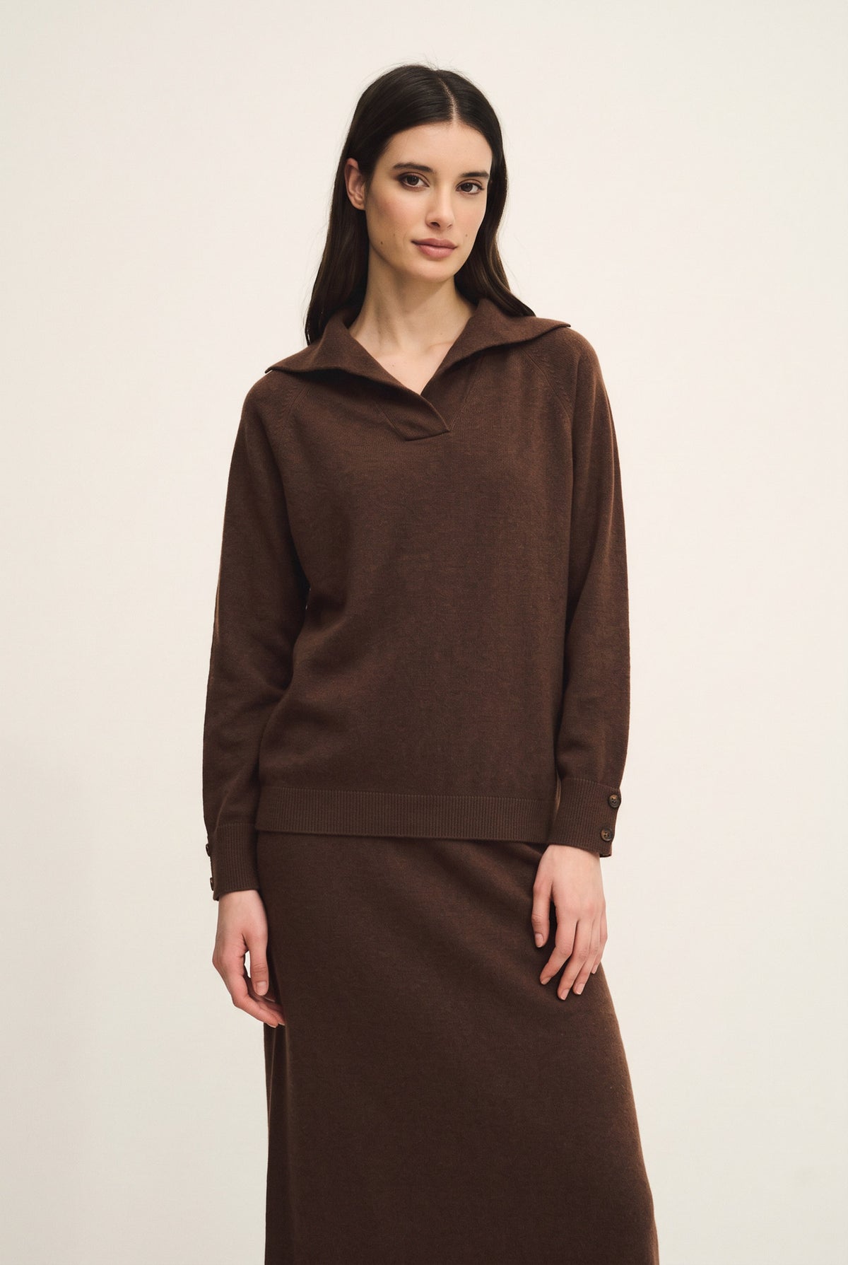 Sailor collar sweater in wool silk cashmere