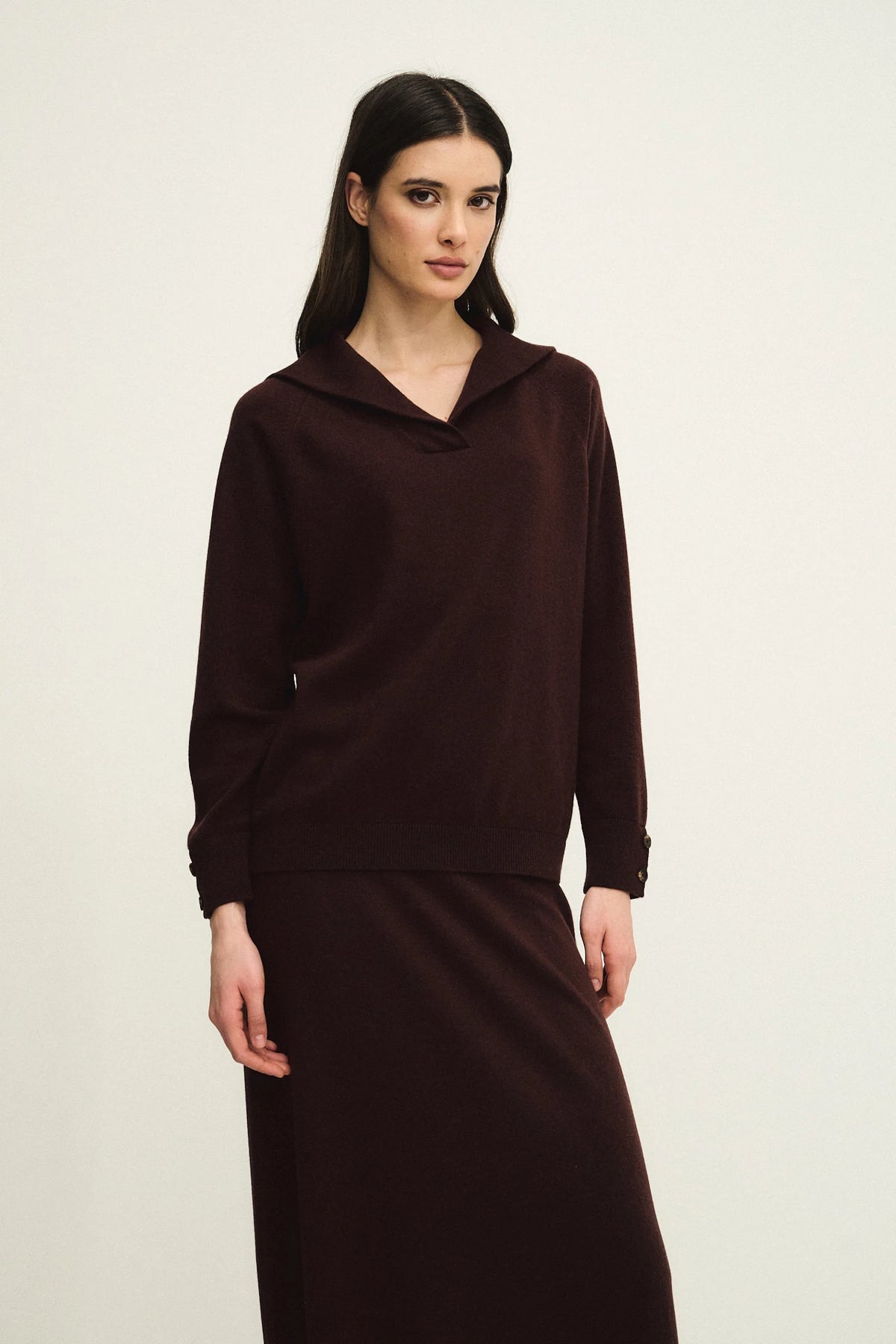 Maglia scollo marinaretto in lana seta cashmere