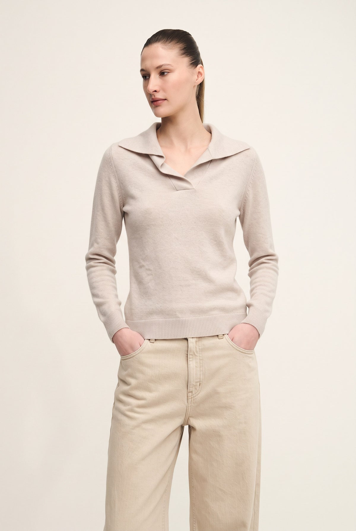 Sailor collar sweater in wool silk cashmere