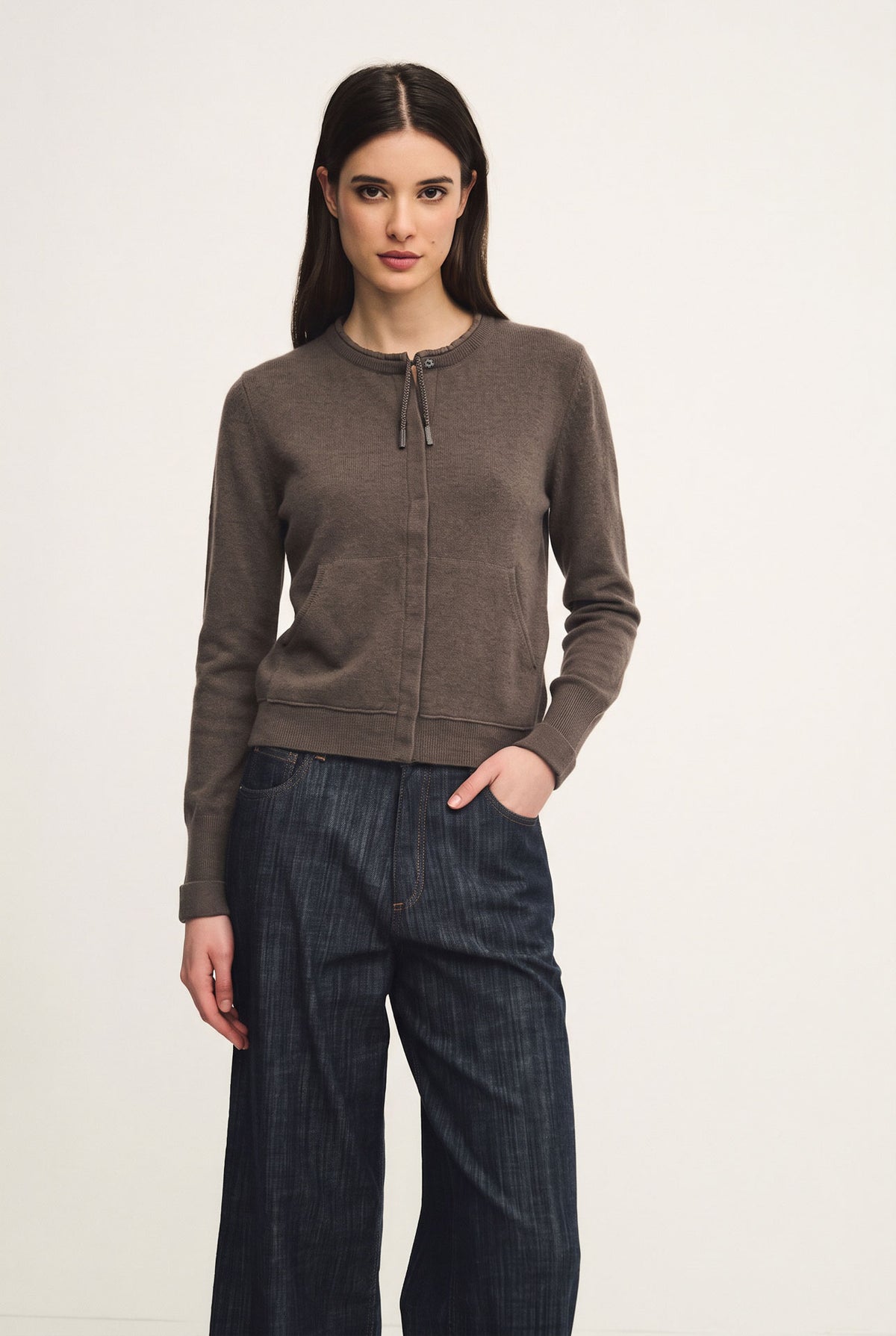 Wool, silk and cashmere cardigan with drawstring