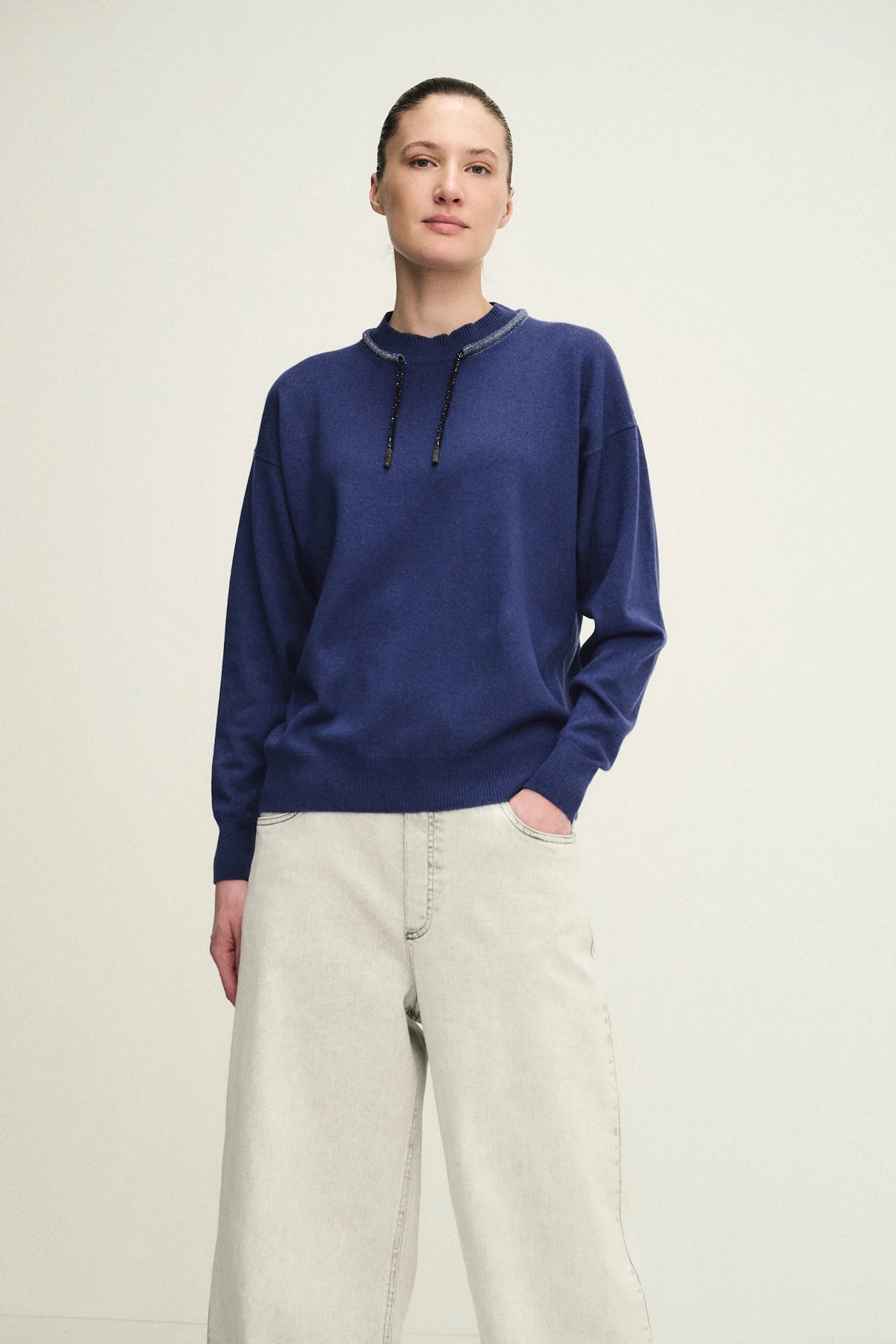 Girocollo in lana, seta cashmere con coulisse