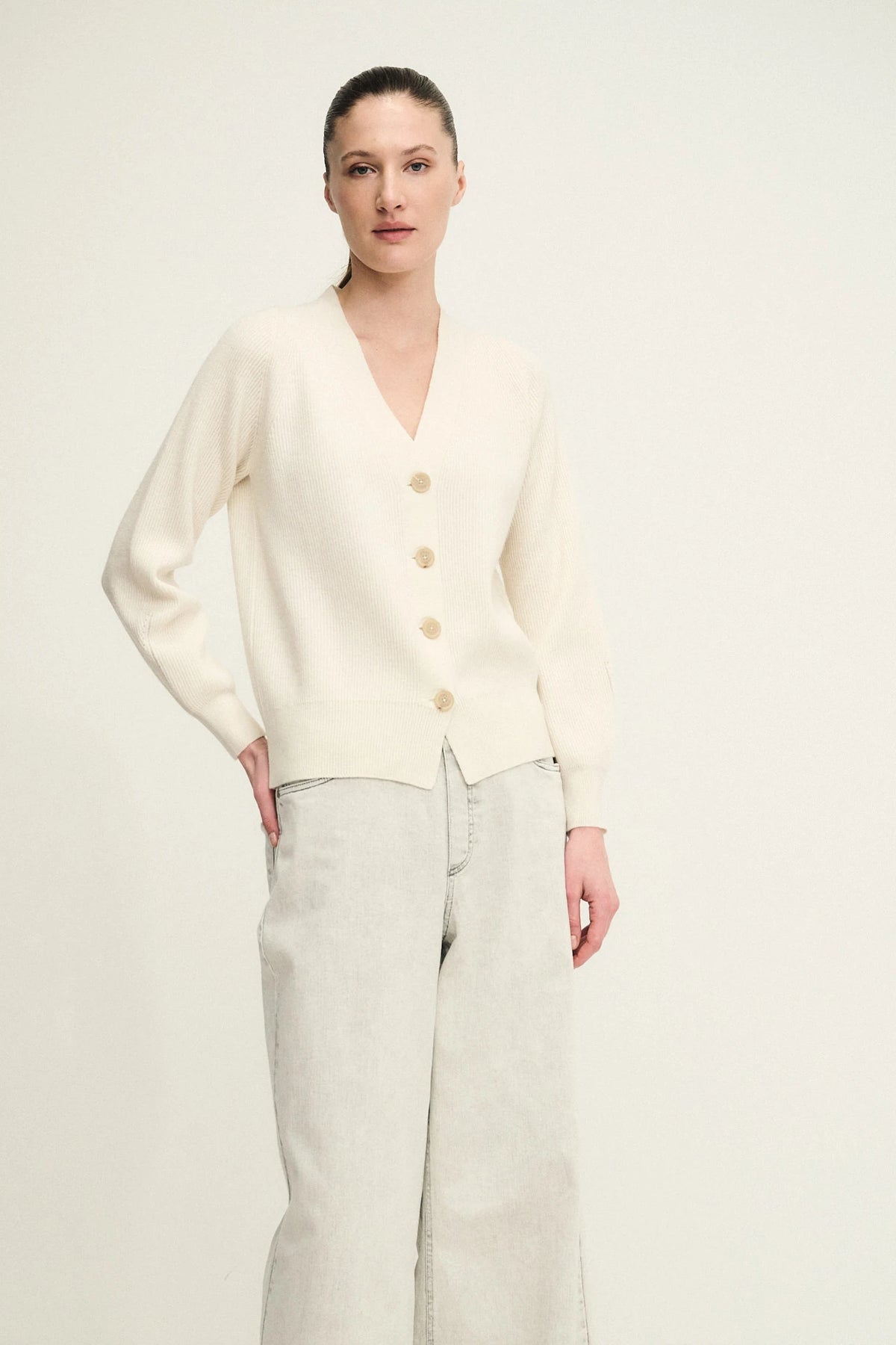 Cardigan maglia inglese in lana, seta e cashmere