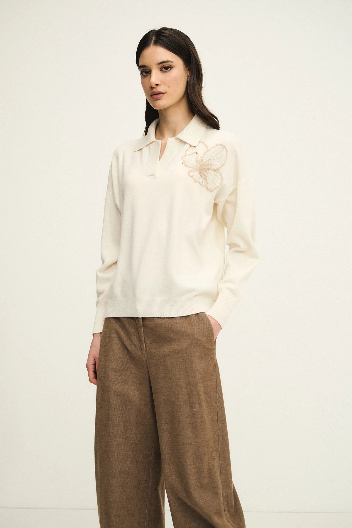 Polo bloom in maglia con ricamo bouclé