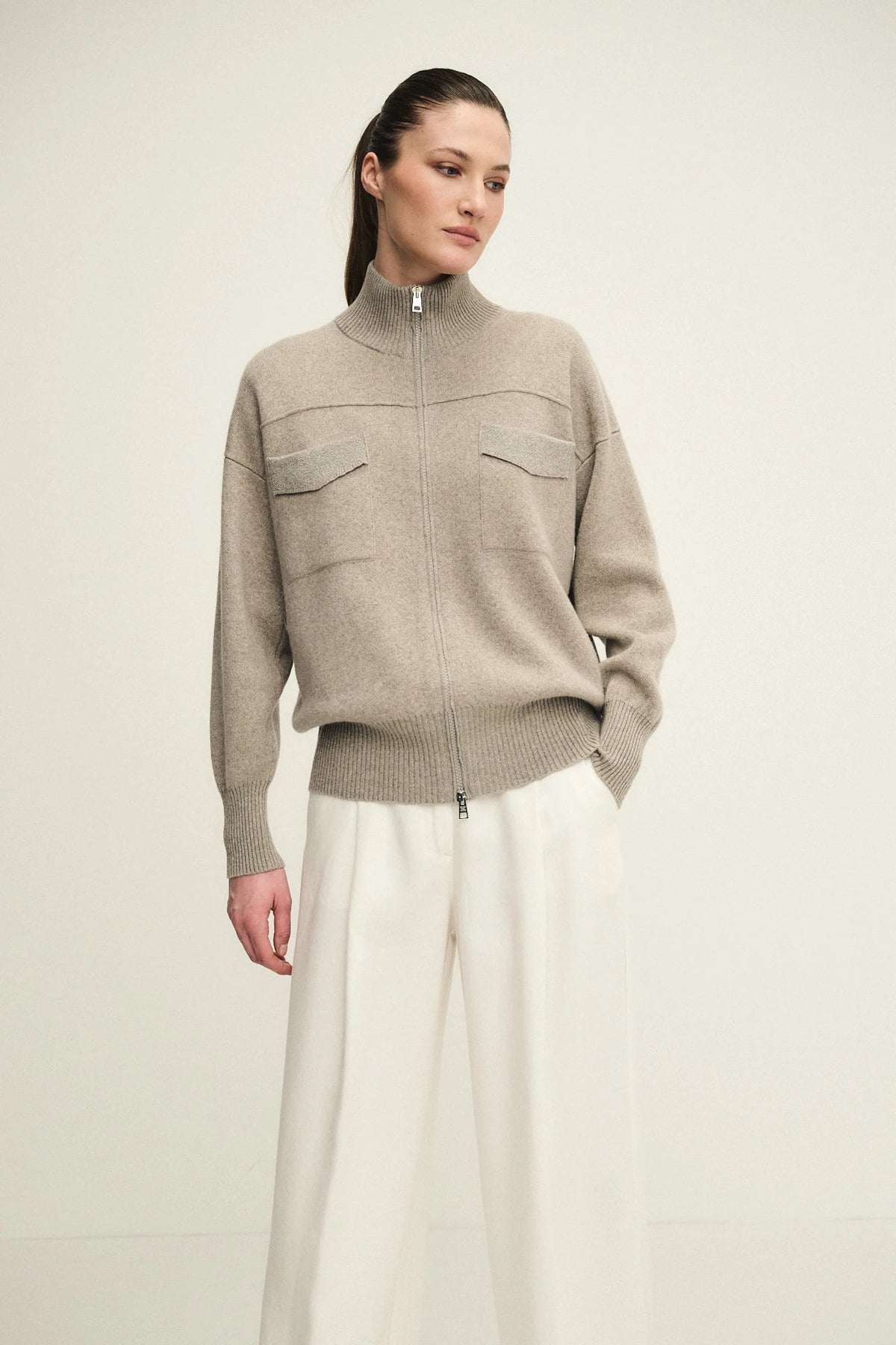 Cardigan zip shiny in maglia