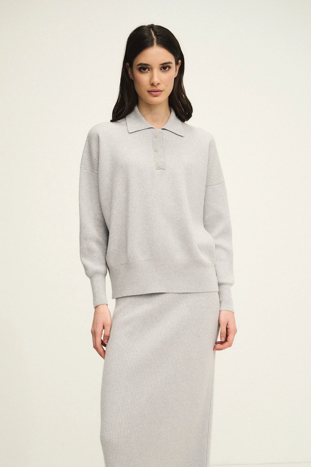 Maglia shiny colletto Polo in costa inglese