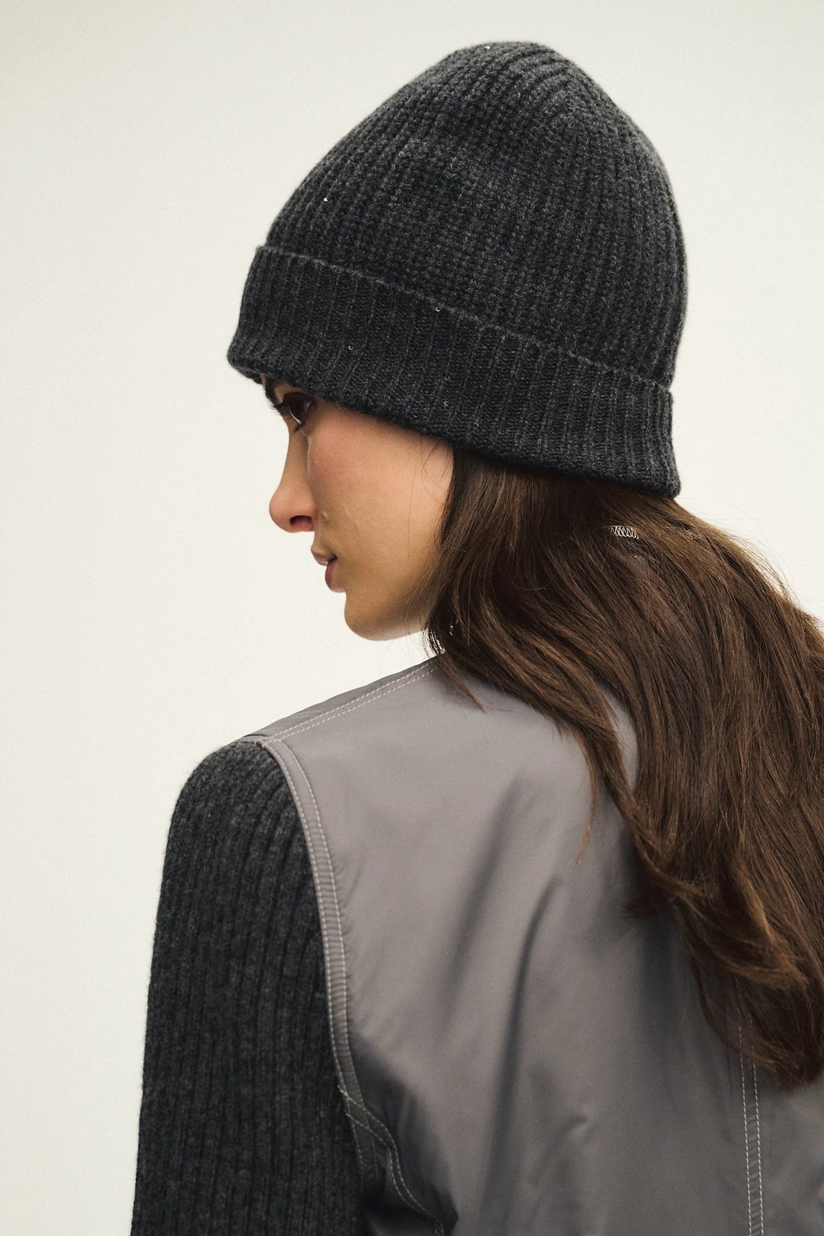 Cuffia in costa inglese di Lana Cashmere Seta con paillettes