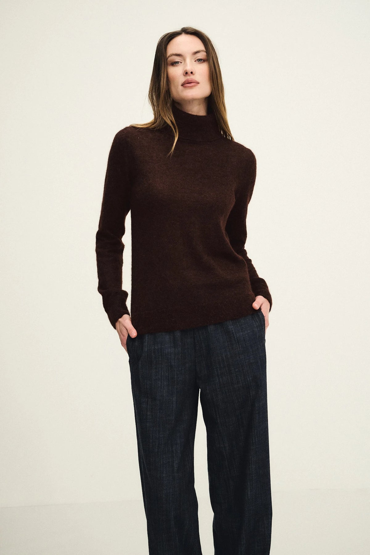 Maglia collo ciclista in mohair e alpaca