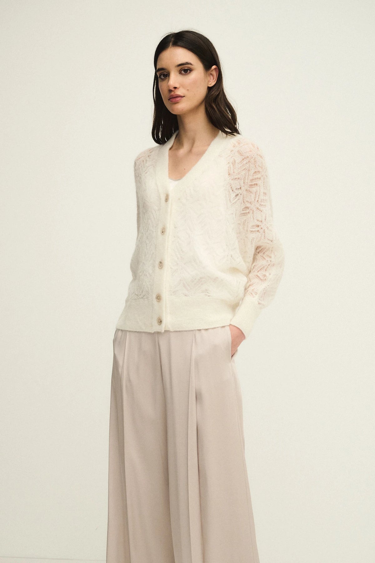 Cardigan in maglia di mohair e alpaca