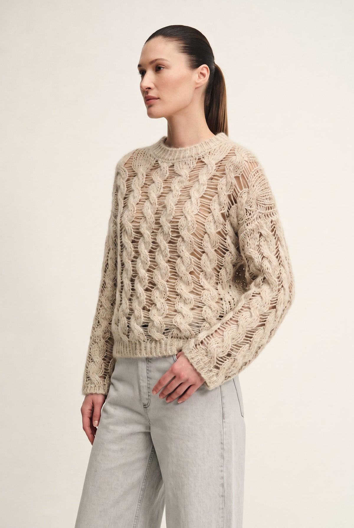 Maglione interlace di mohair e alpaca