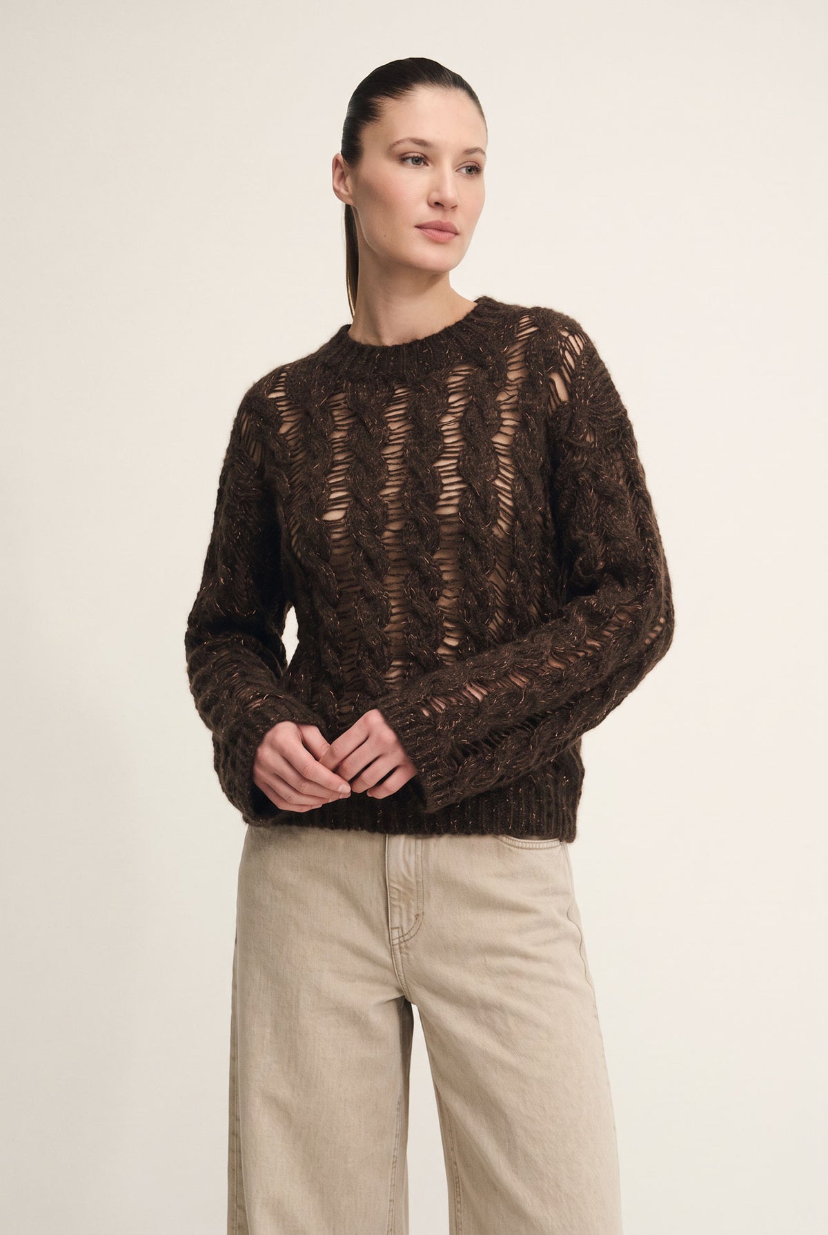 Maglione interlace di mohair e alpaca