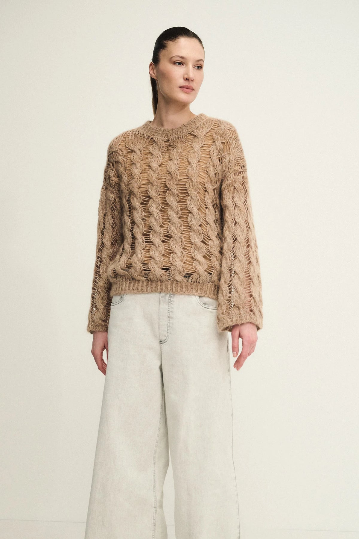 Maglione interlace di mohair e alpaca
