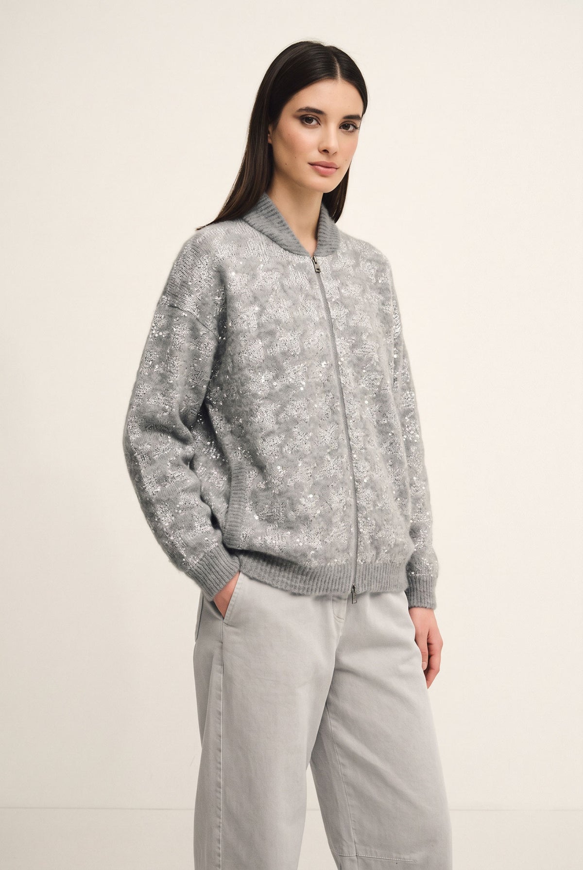 Cardigan zip Diamond in maglia jacquard