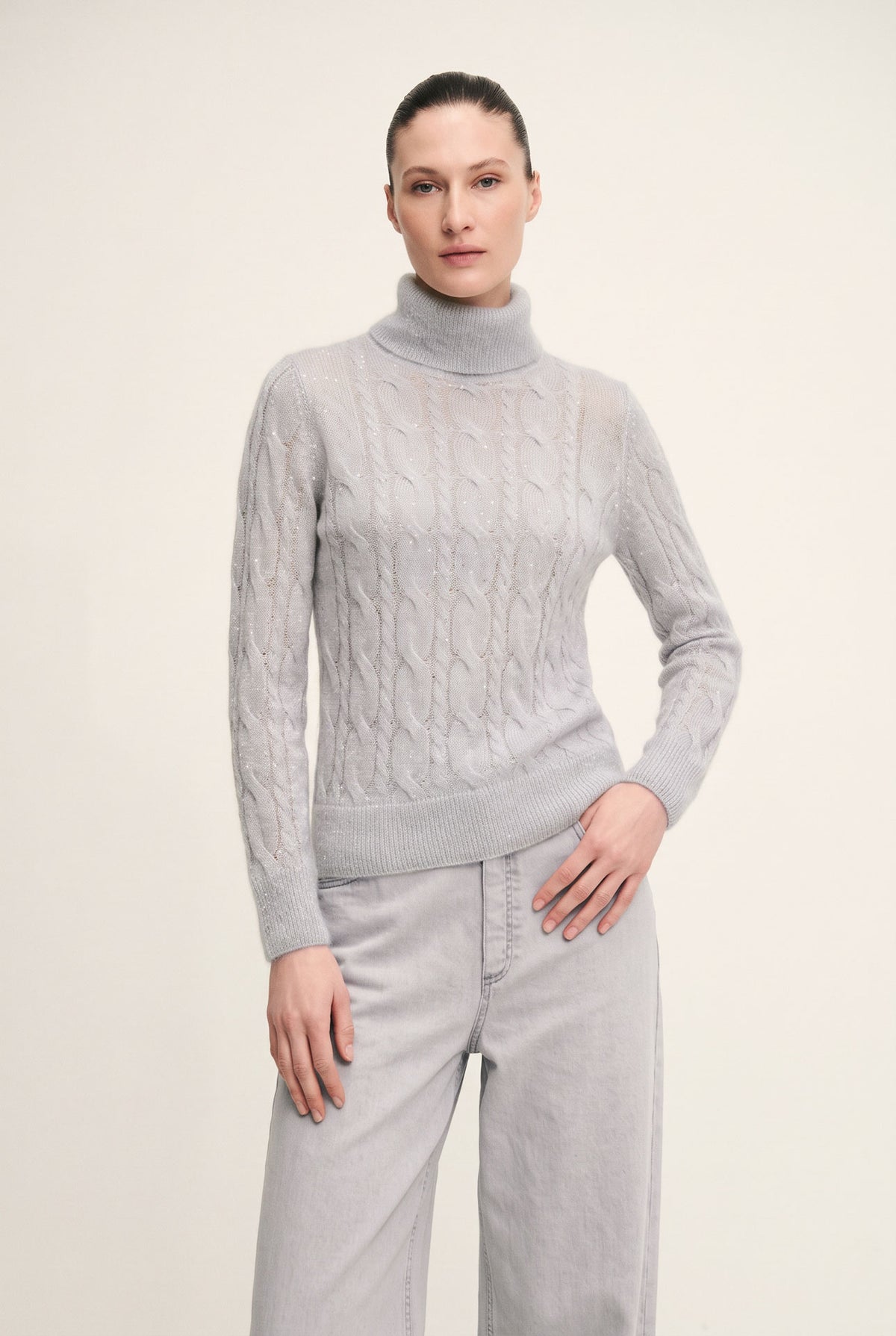 Maglia a collo alto shiny braids