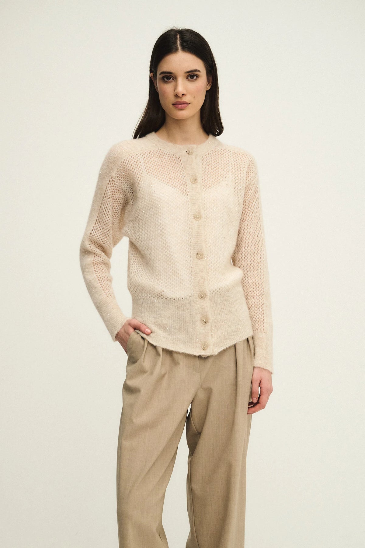 Cardigan dazzling in maglia openwork