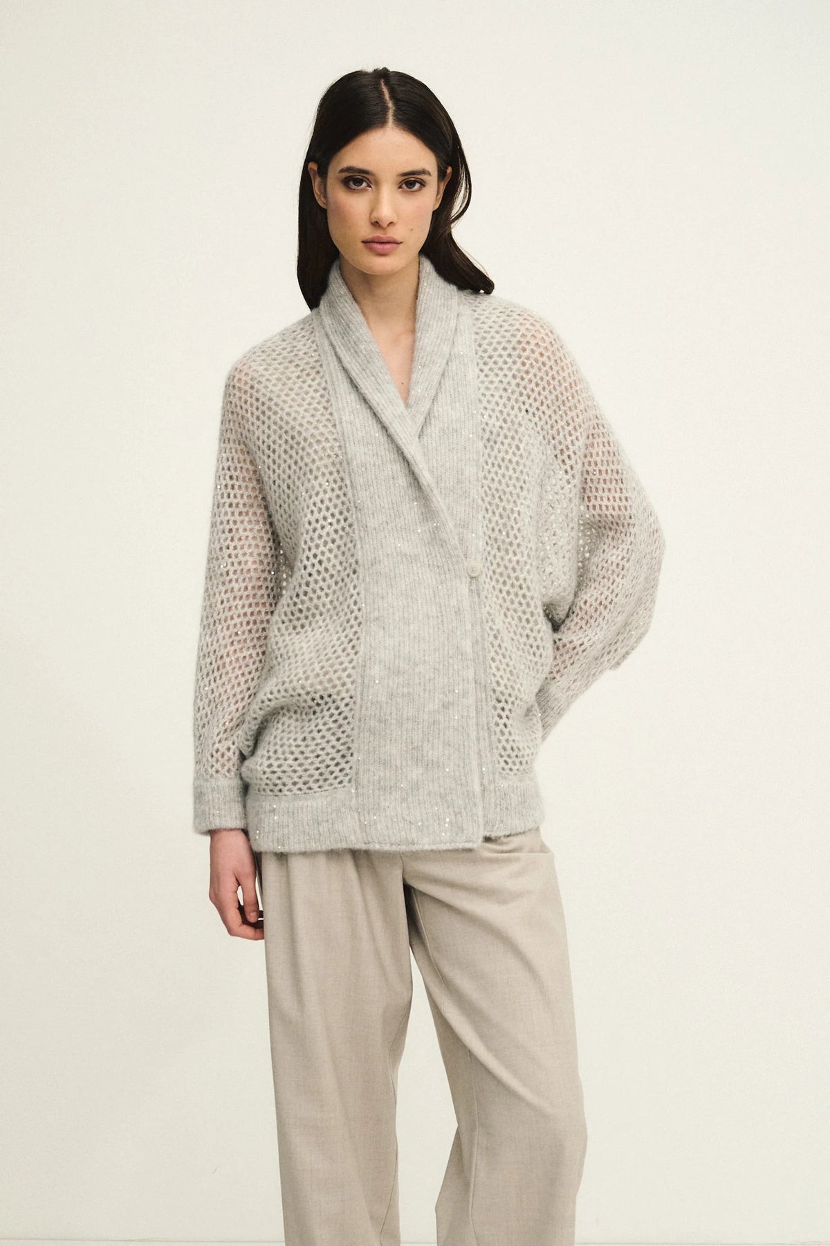Dazzling openwork knit cardigan