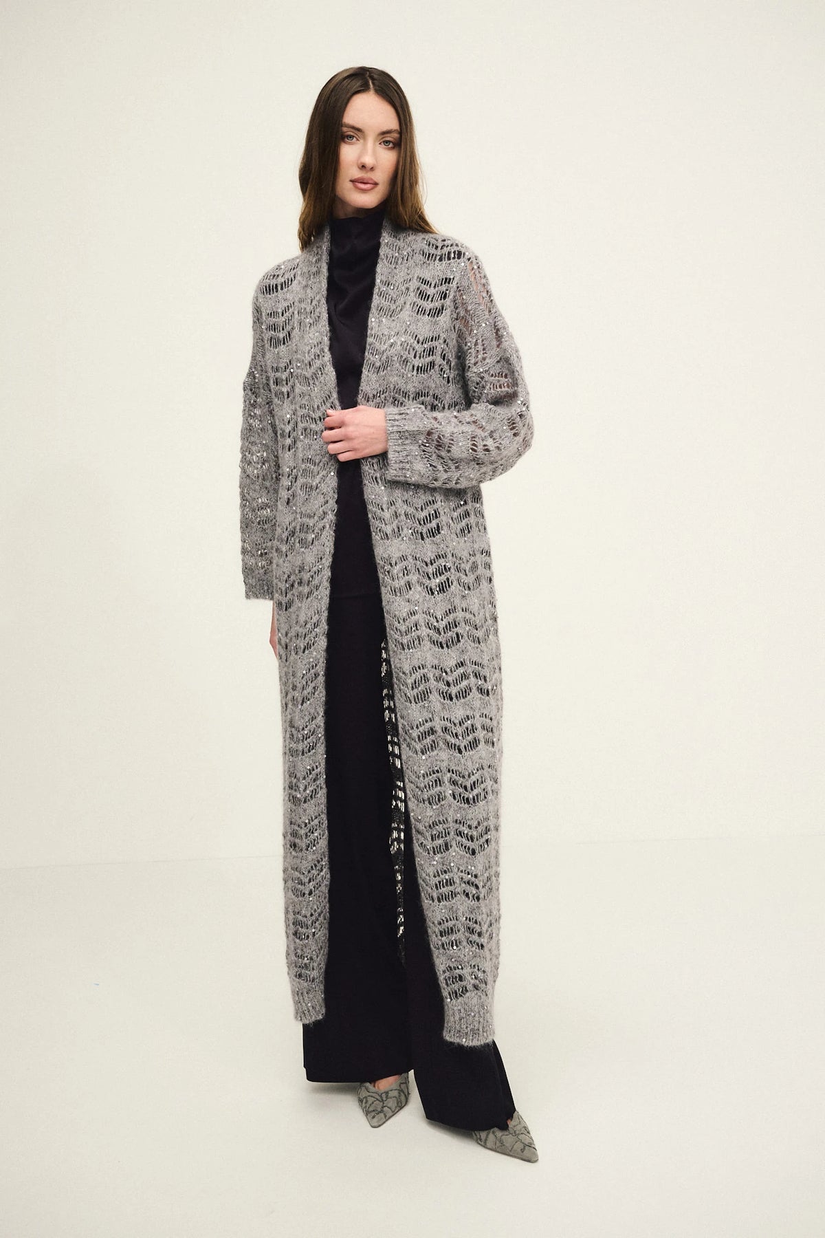 Cardigan lungo soft glow in maglia