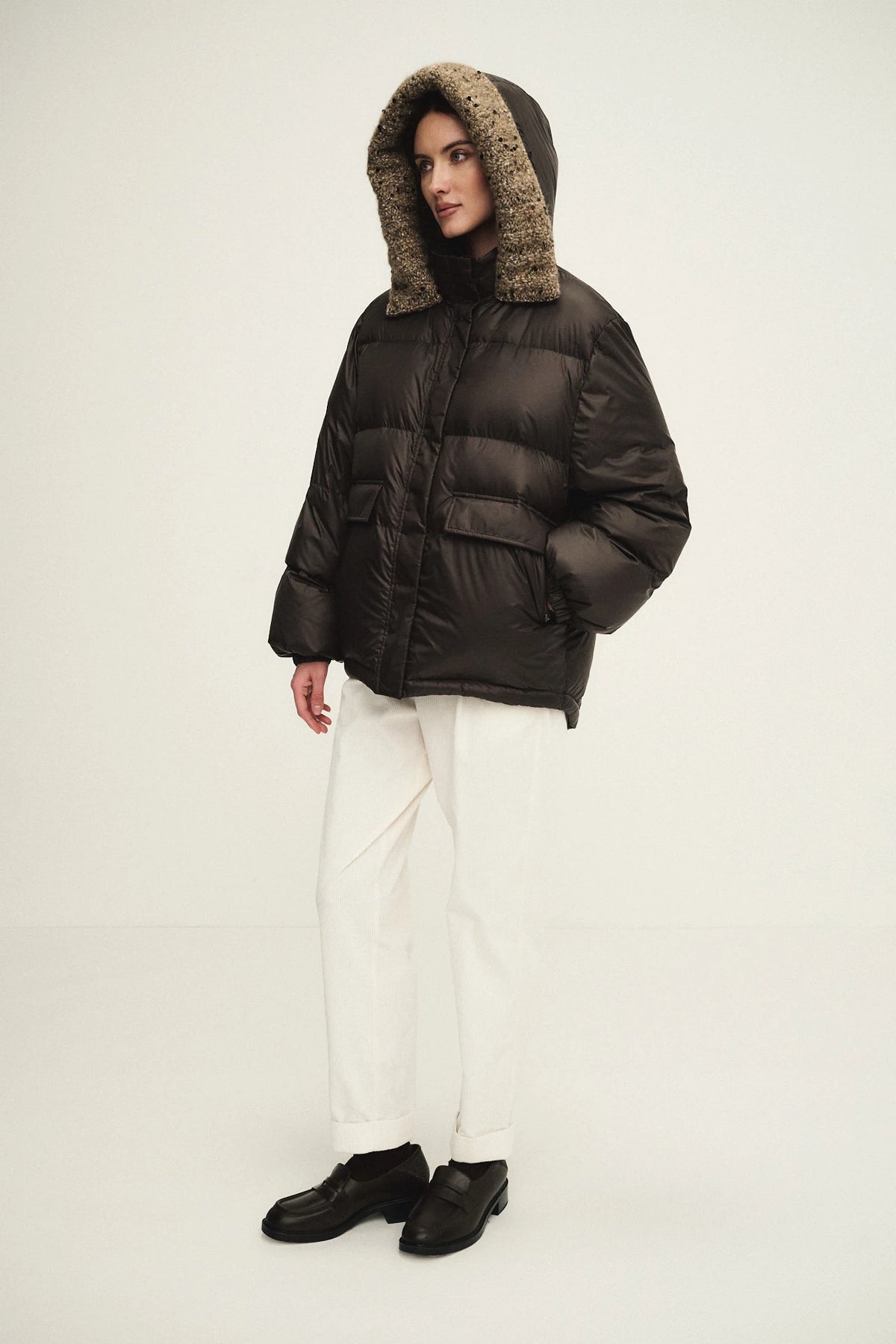 Down jacket with knit insert