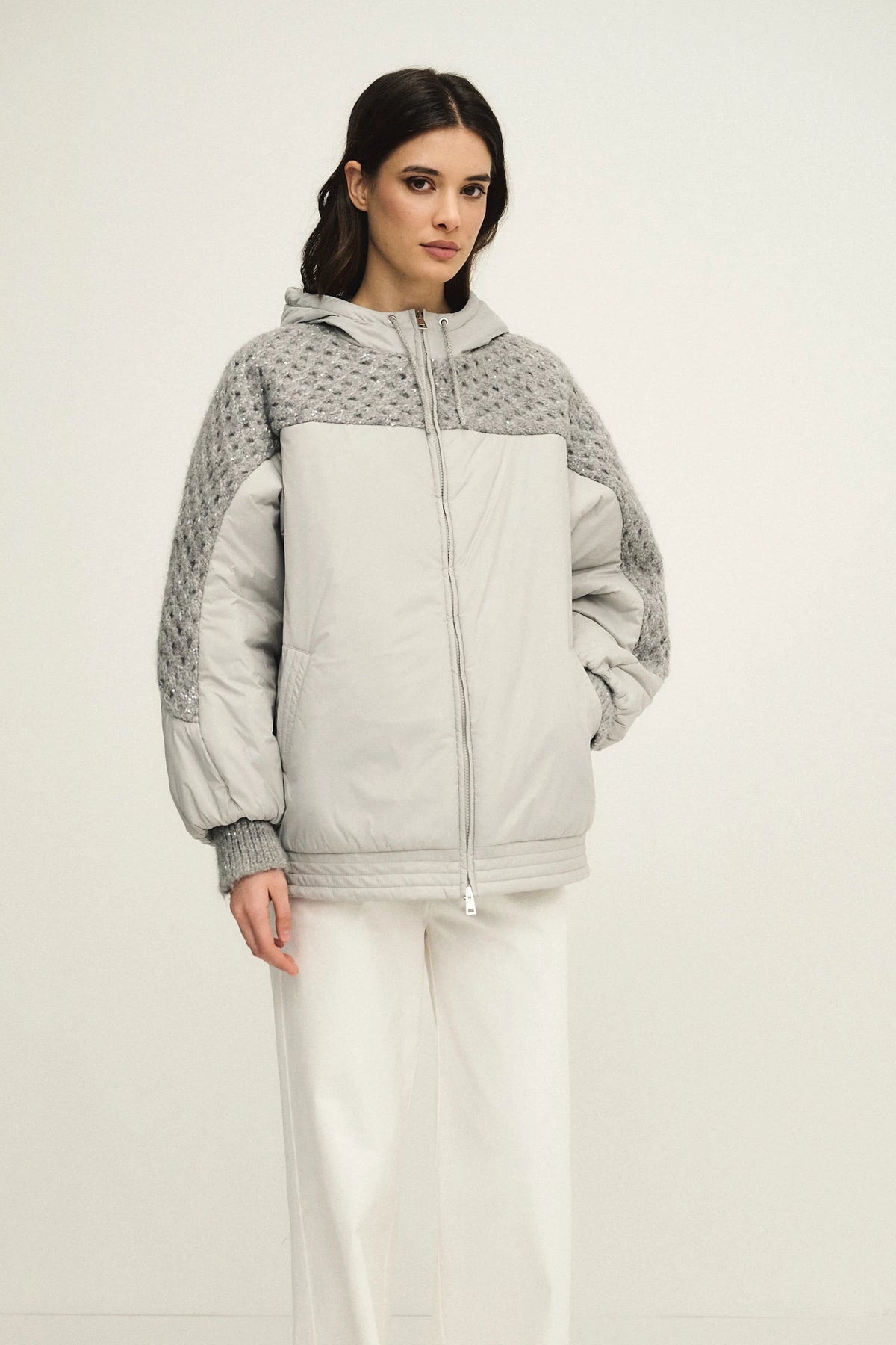 Outerwear con inserto in maglia traforata