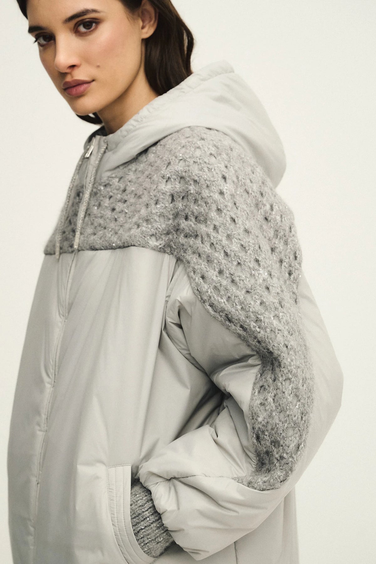 Outerwear con inserto in maglia traforata