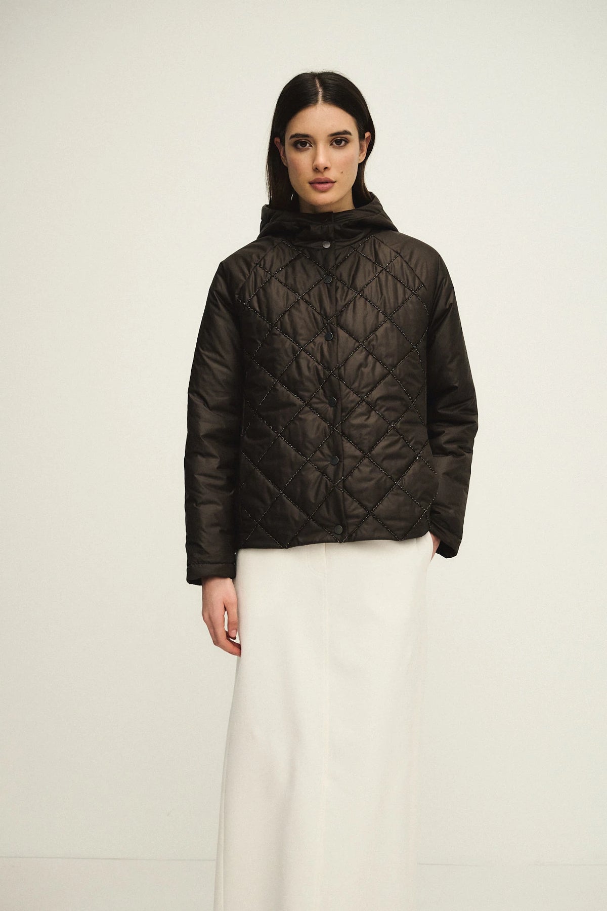 Outerwear trapuntato con mohair e monile