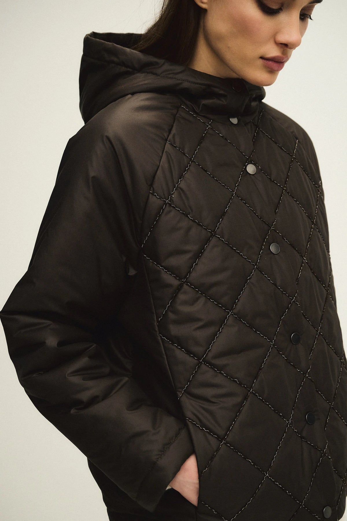 Outerwear trapuntato con mohair e monile