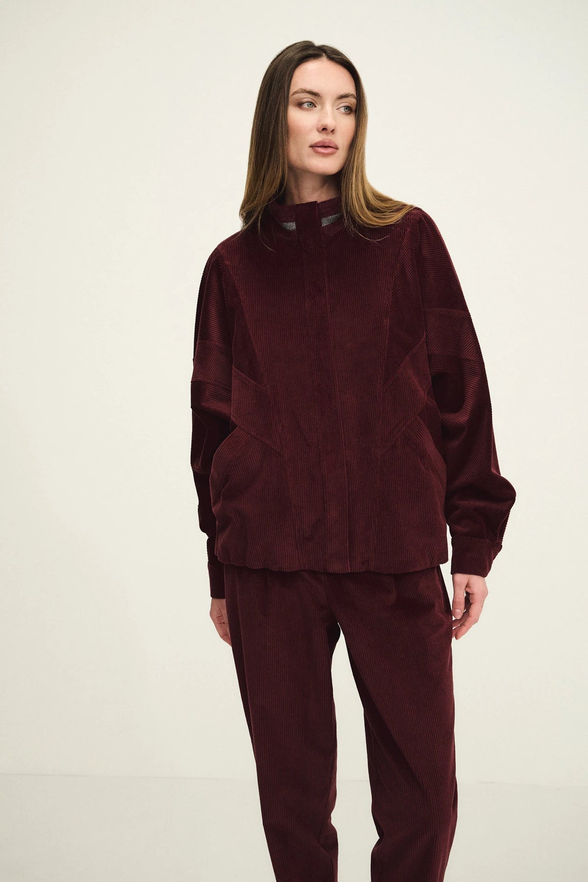 Outerwear in velluto con collo in maglia