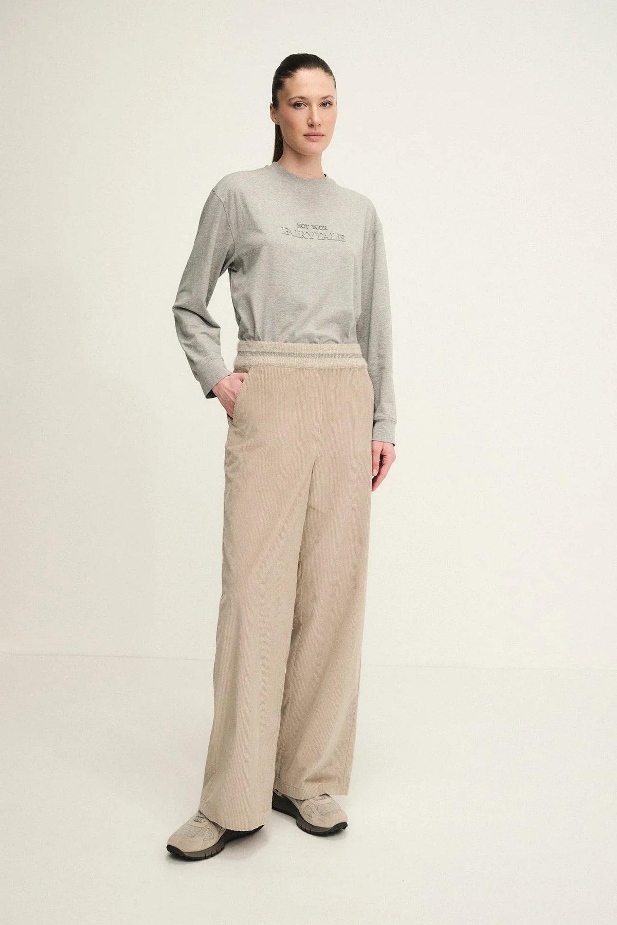 Pantaloni palazzo in velluto con fascia in maglia