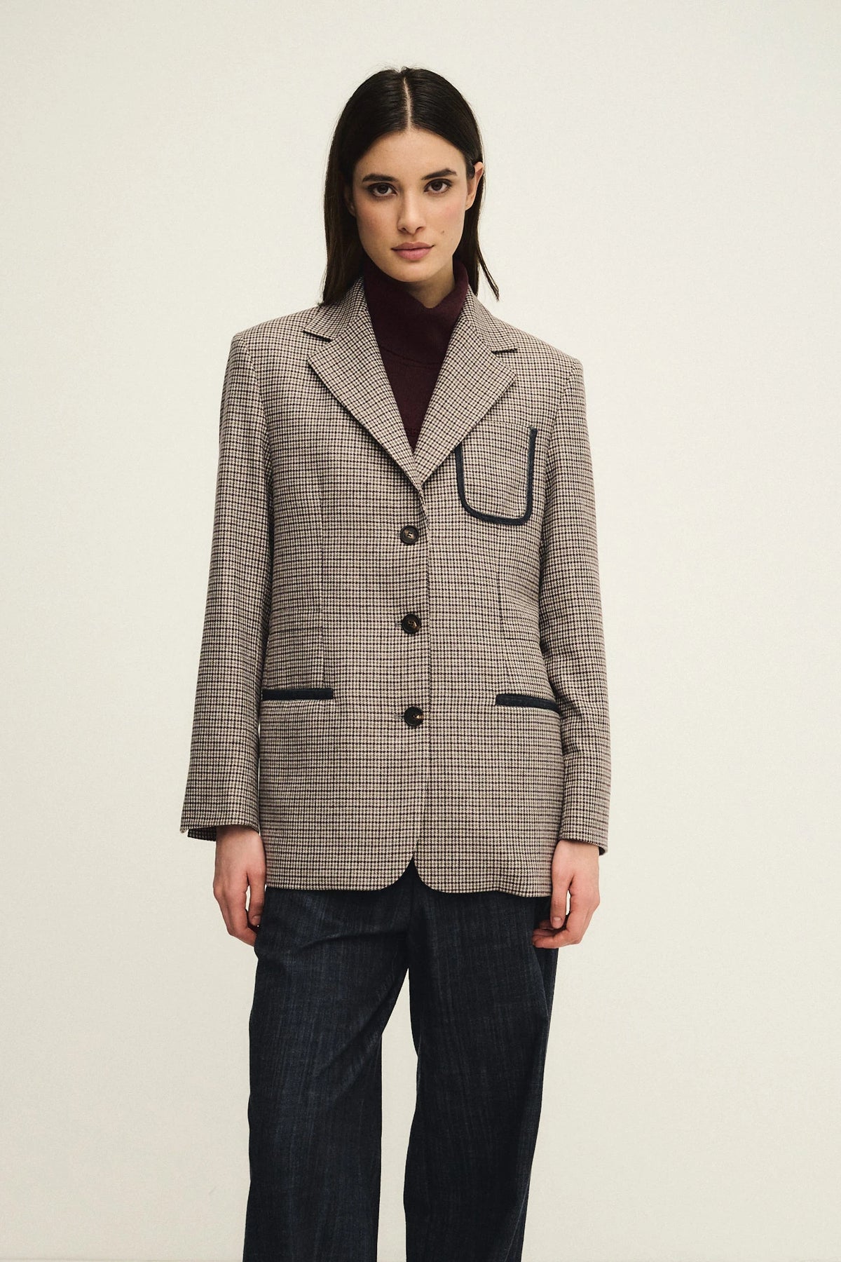 Blazer pied-de-poule in lana cashmere