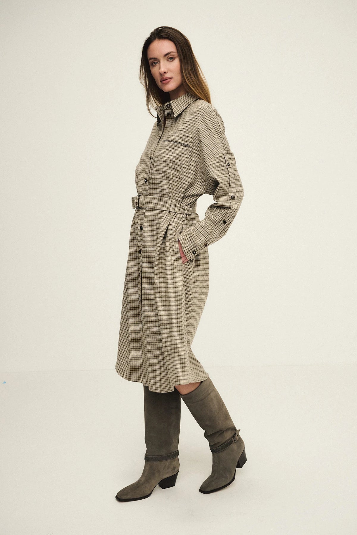 Chemisier pied-de-poule in lana cashmere