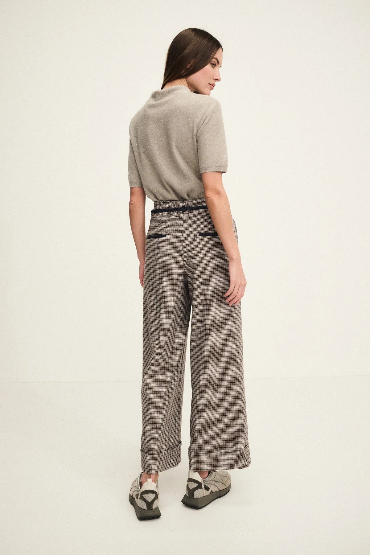 Cashmere wool trousers with denim waistband