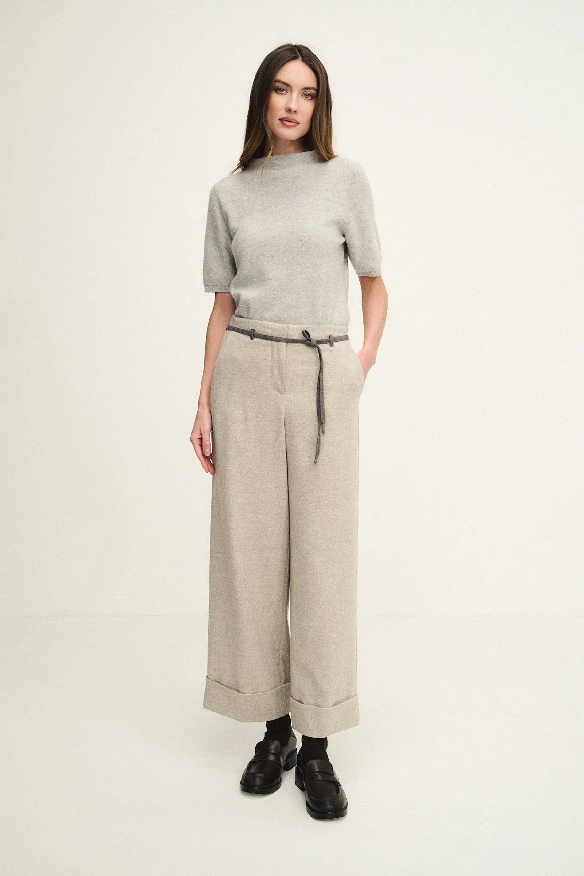 Cashmere wool trousers with denim waistband