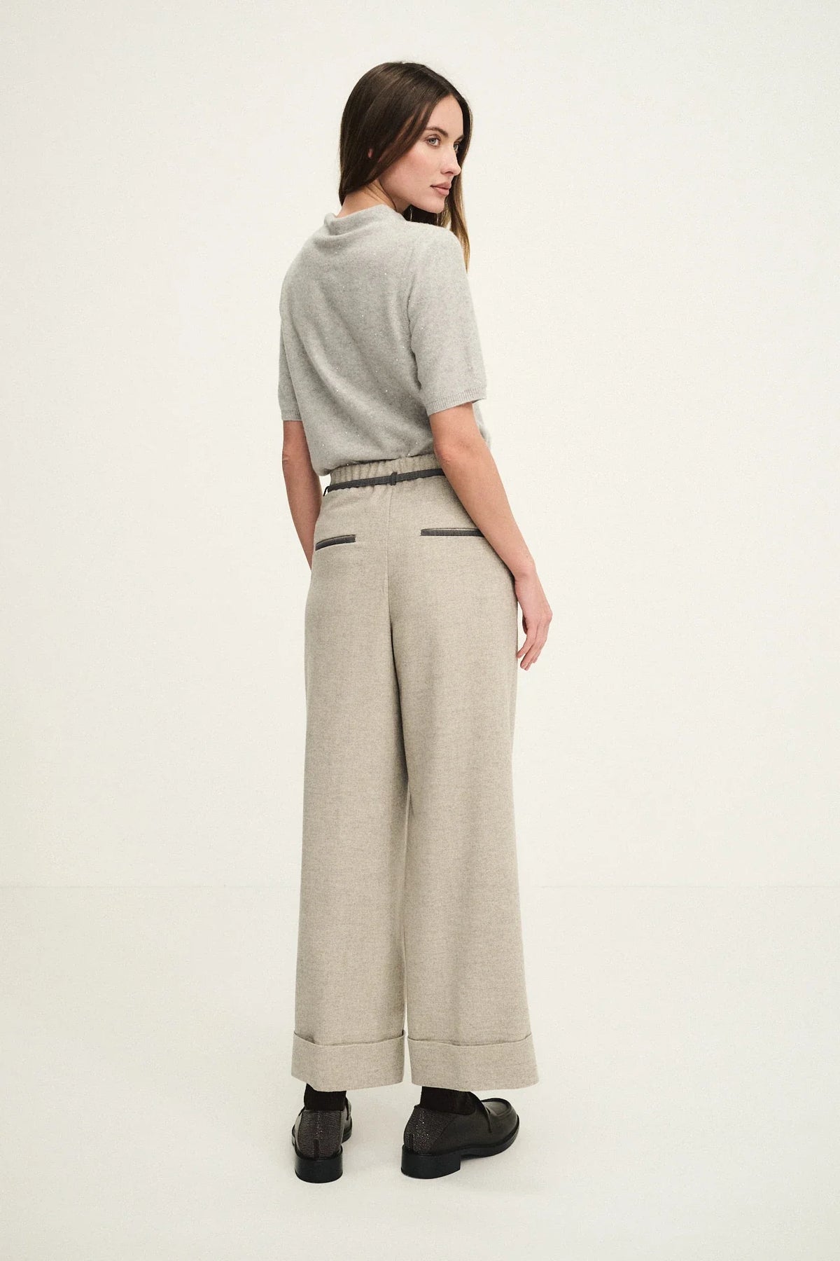 Cashmere wool trousers with denim waistband