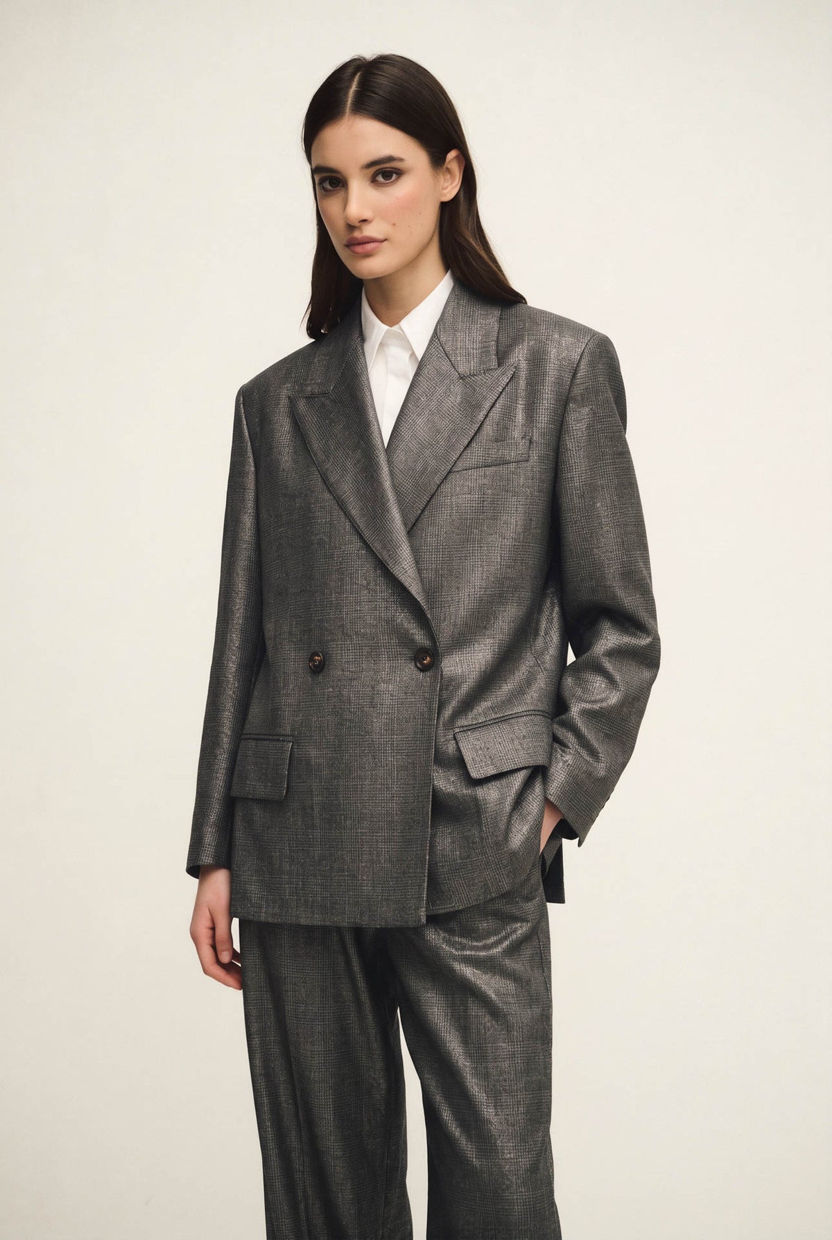 Blazer doppiopetto shiny in fresco lana