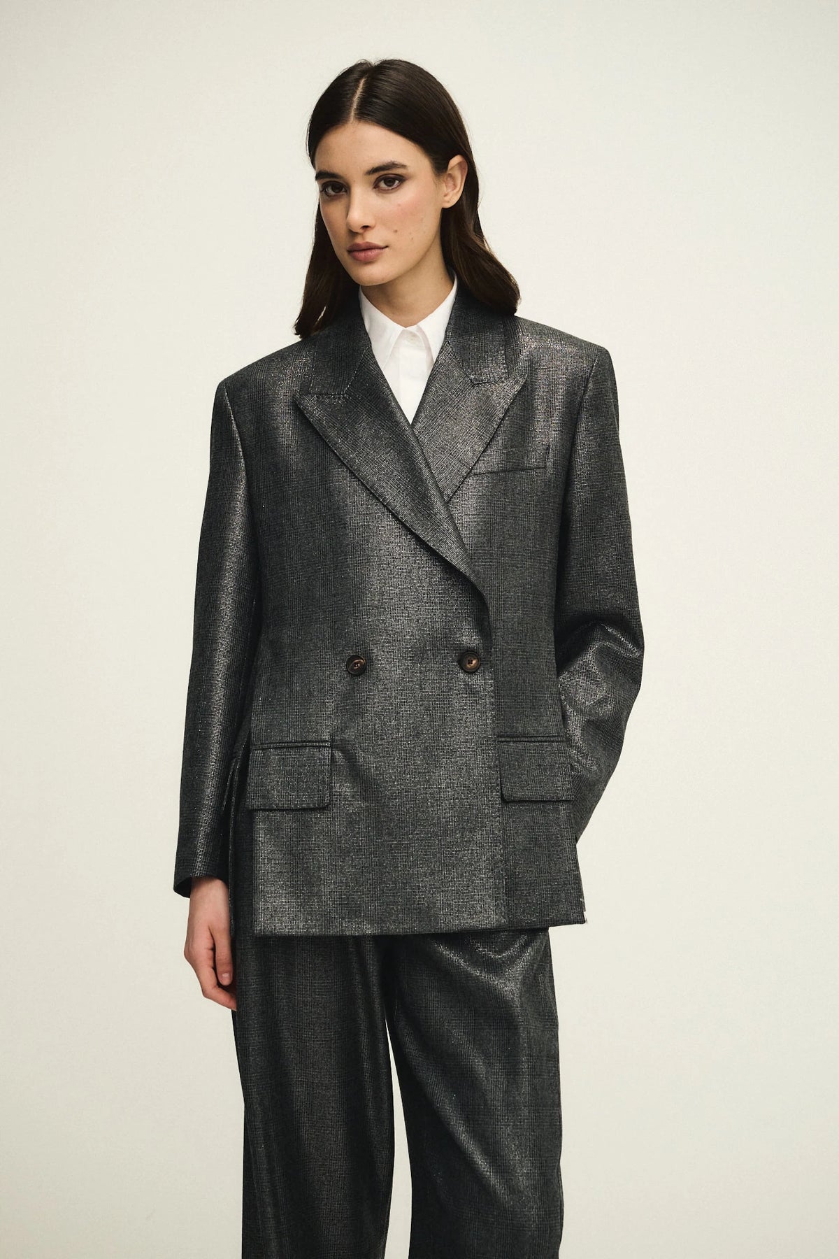 Blazer doppiopetto shiny in fresco lana