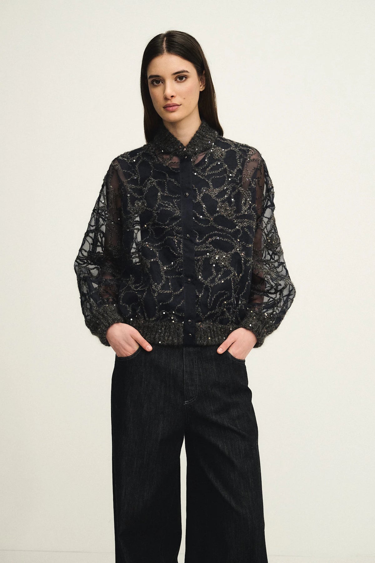 Bomber blossom in pura organza di seta