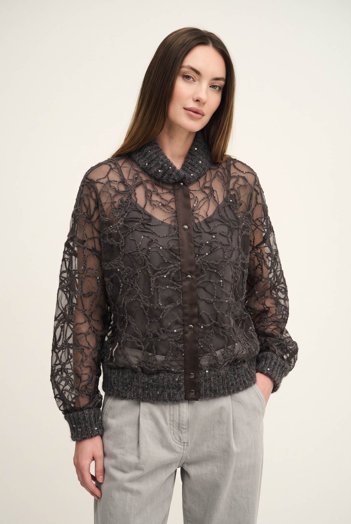 Bomber blossom in pura organza di seta