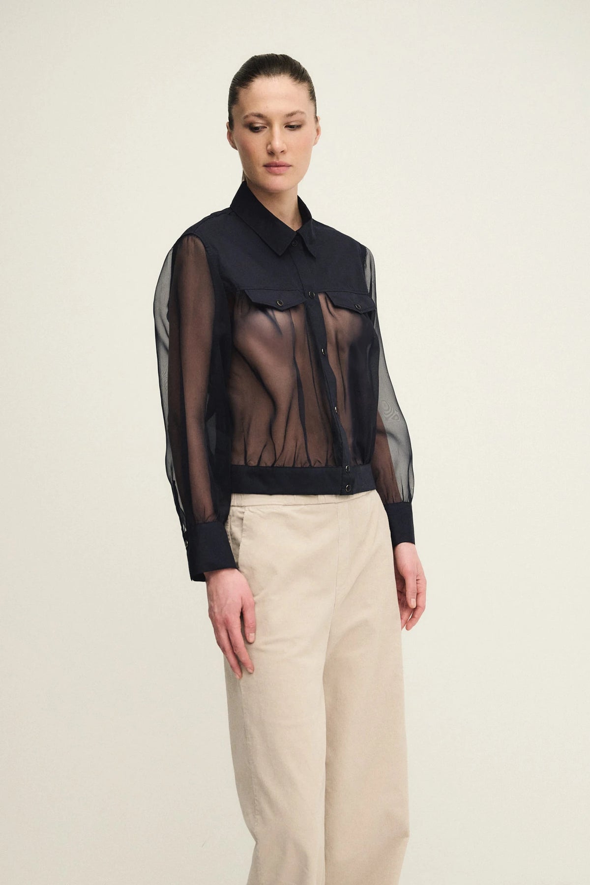 Camicia in organza di seta e popeline di cotone