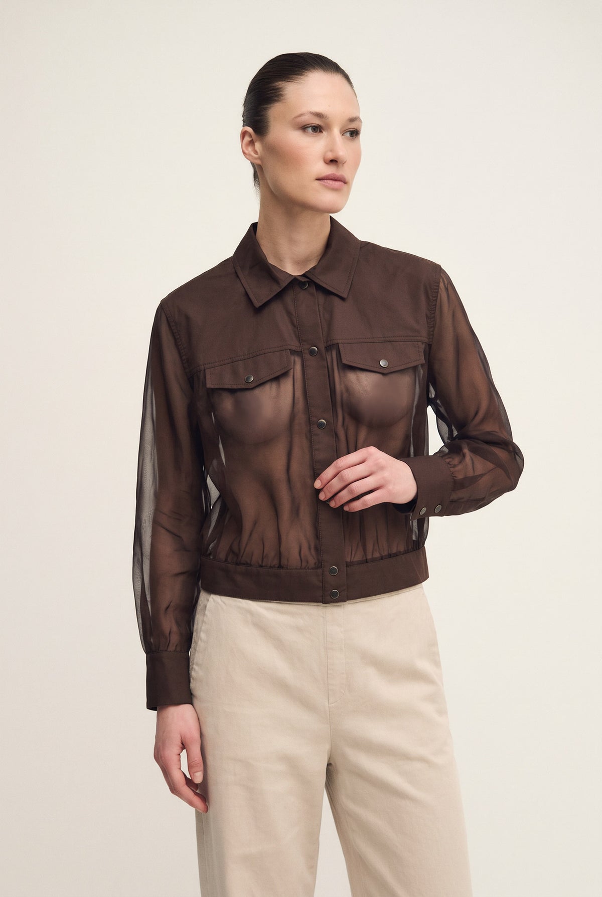 Camicia in organza di seta e popeline di cotone