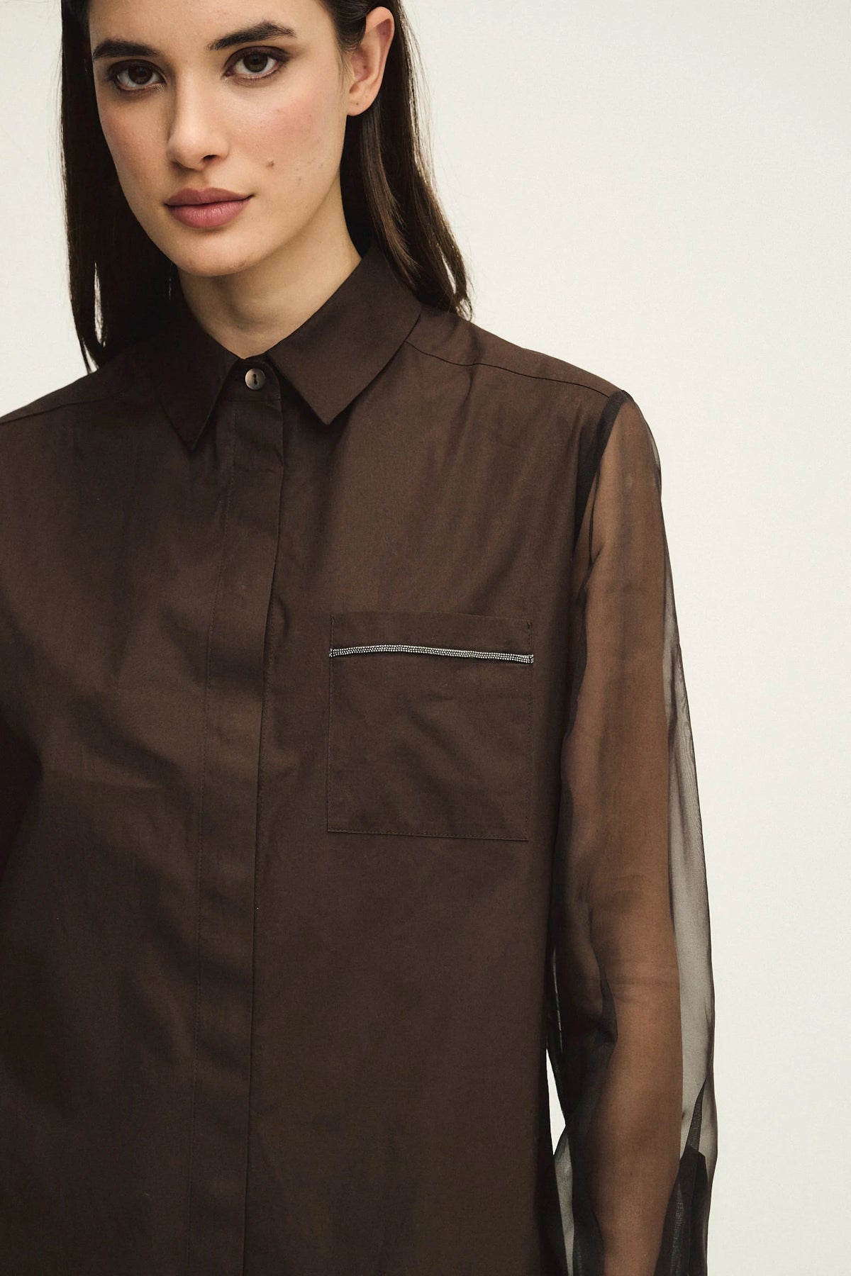 Camicia in popeline con maniche in organza