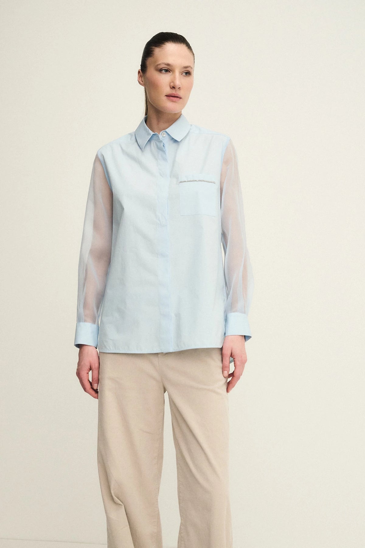 Camicia in popeline con maniche in organza