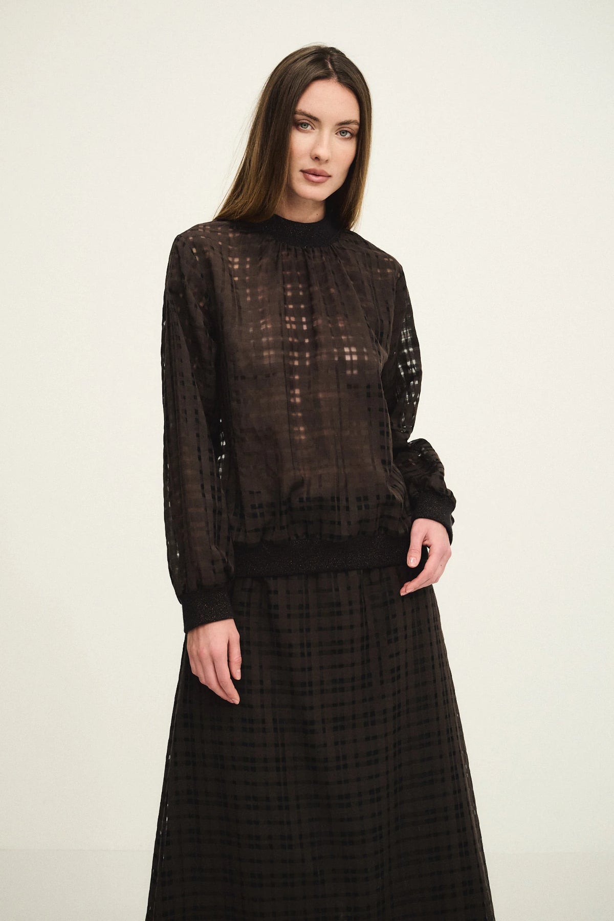 Top in check semi-sheer