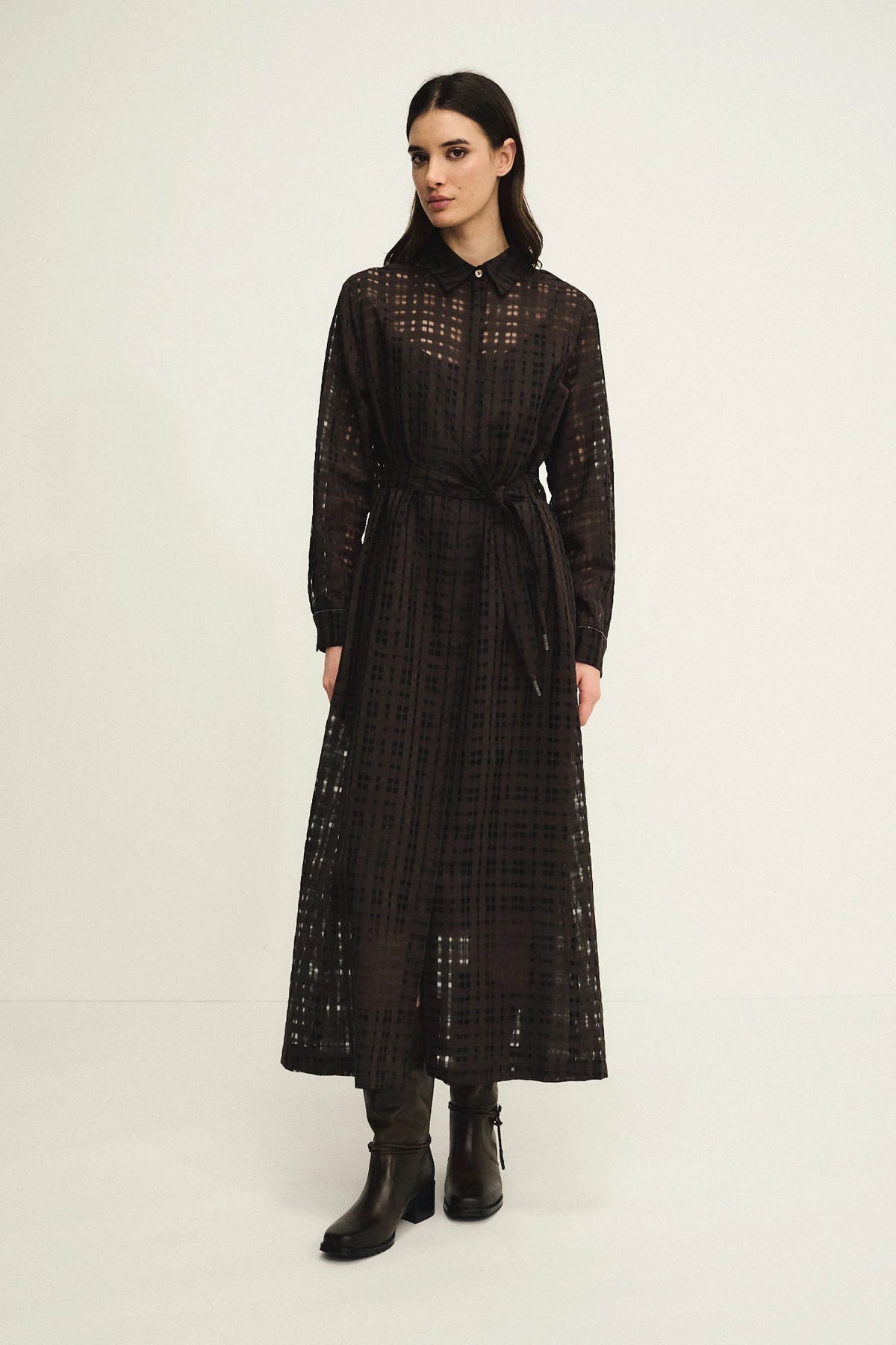 Chemisier in check semi-sheer