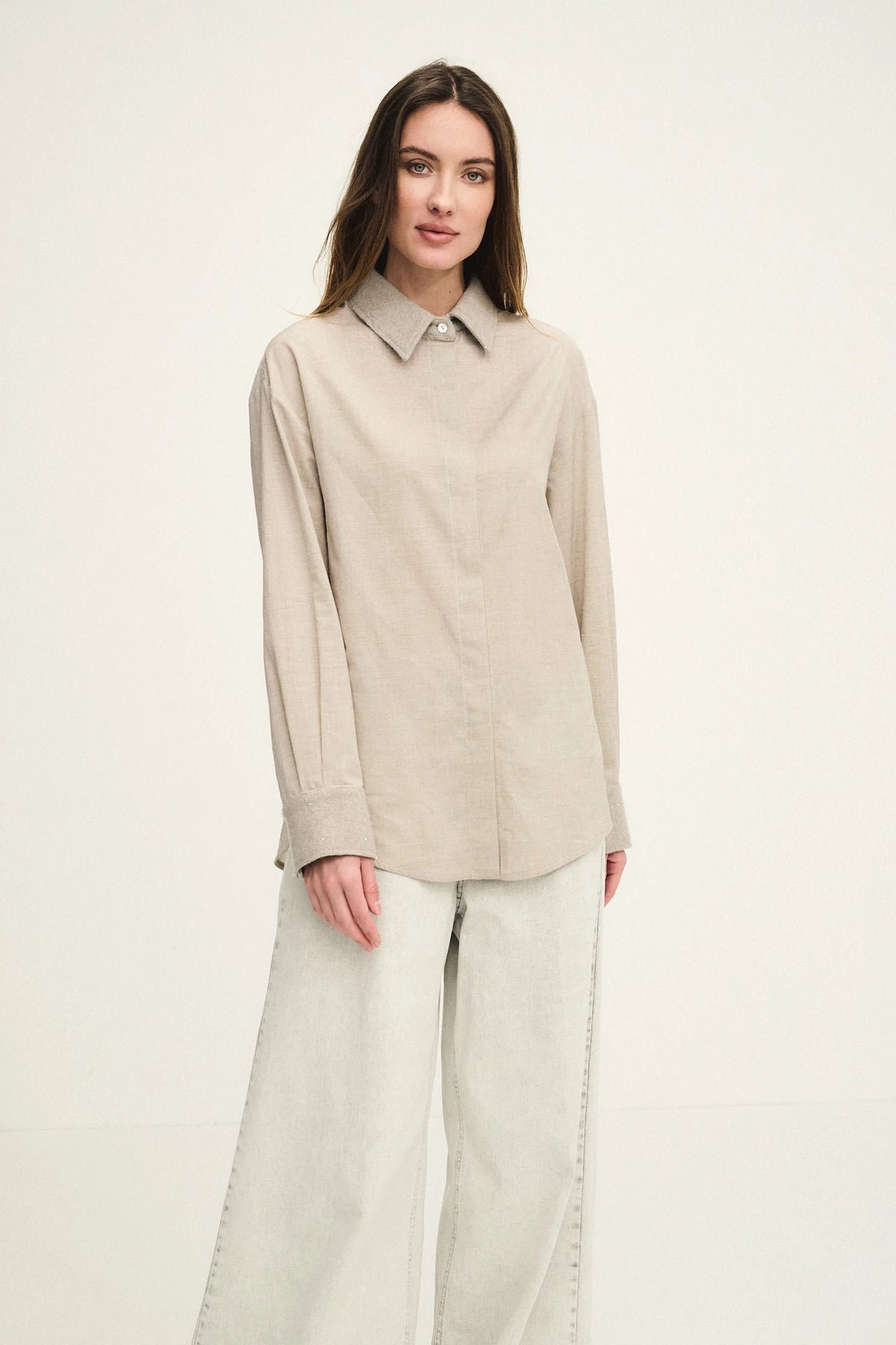 Camicia in popeline con dettagli in cashmere