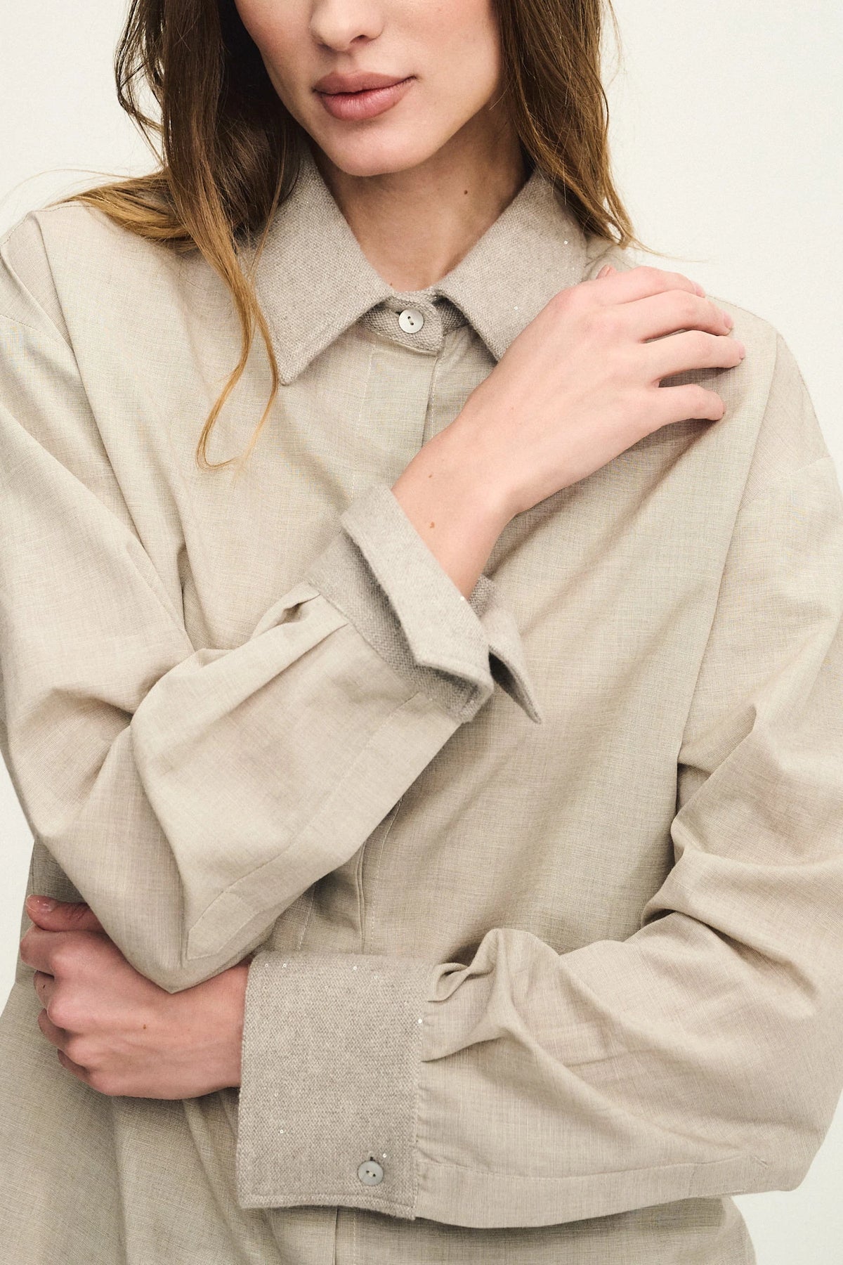Poplin shirt with cashmere details