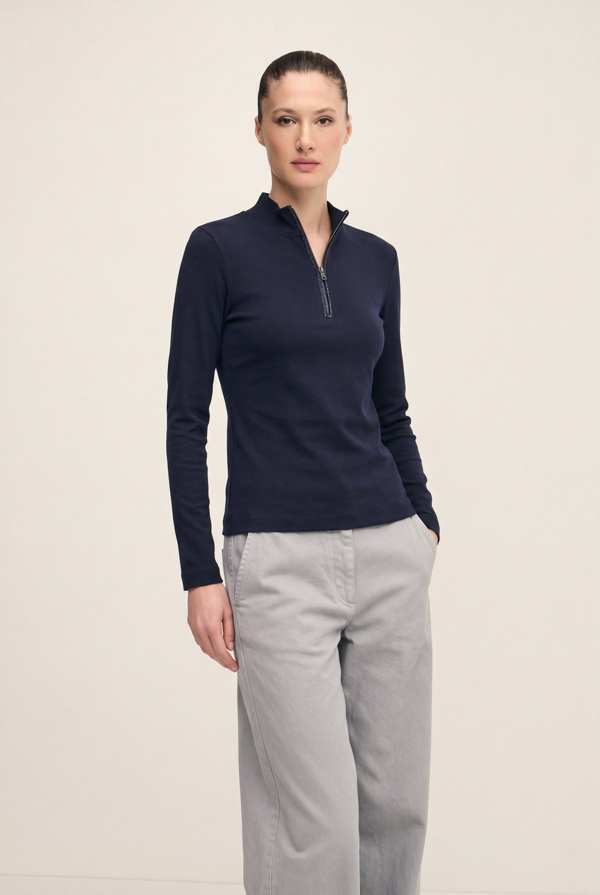 Lupetto zip in jersey a costina