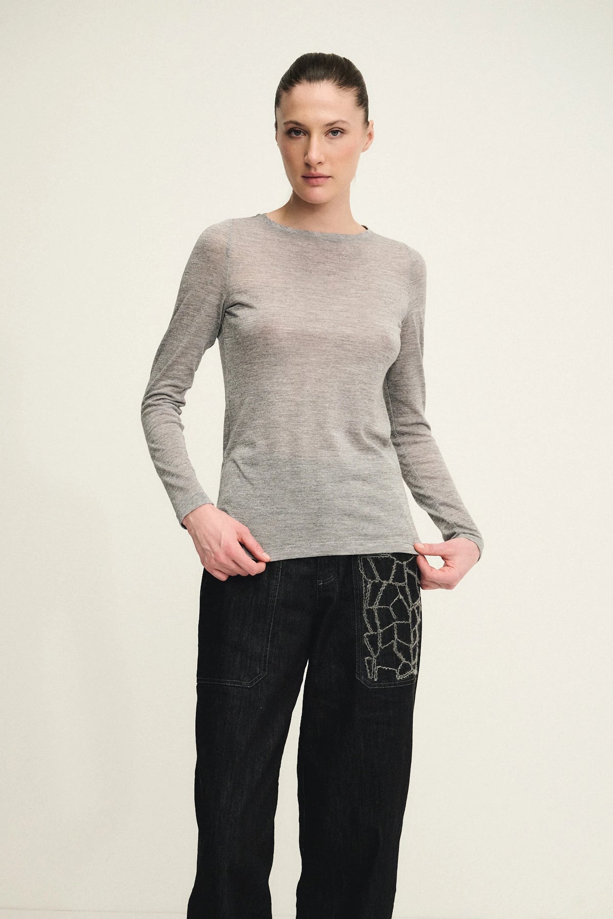 T-shirt in jersey di lana e lurex