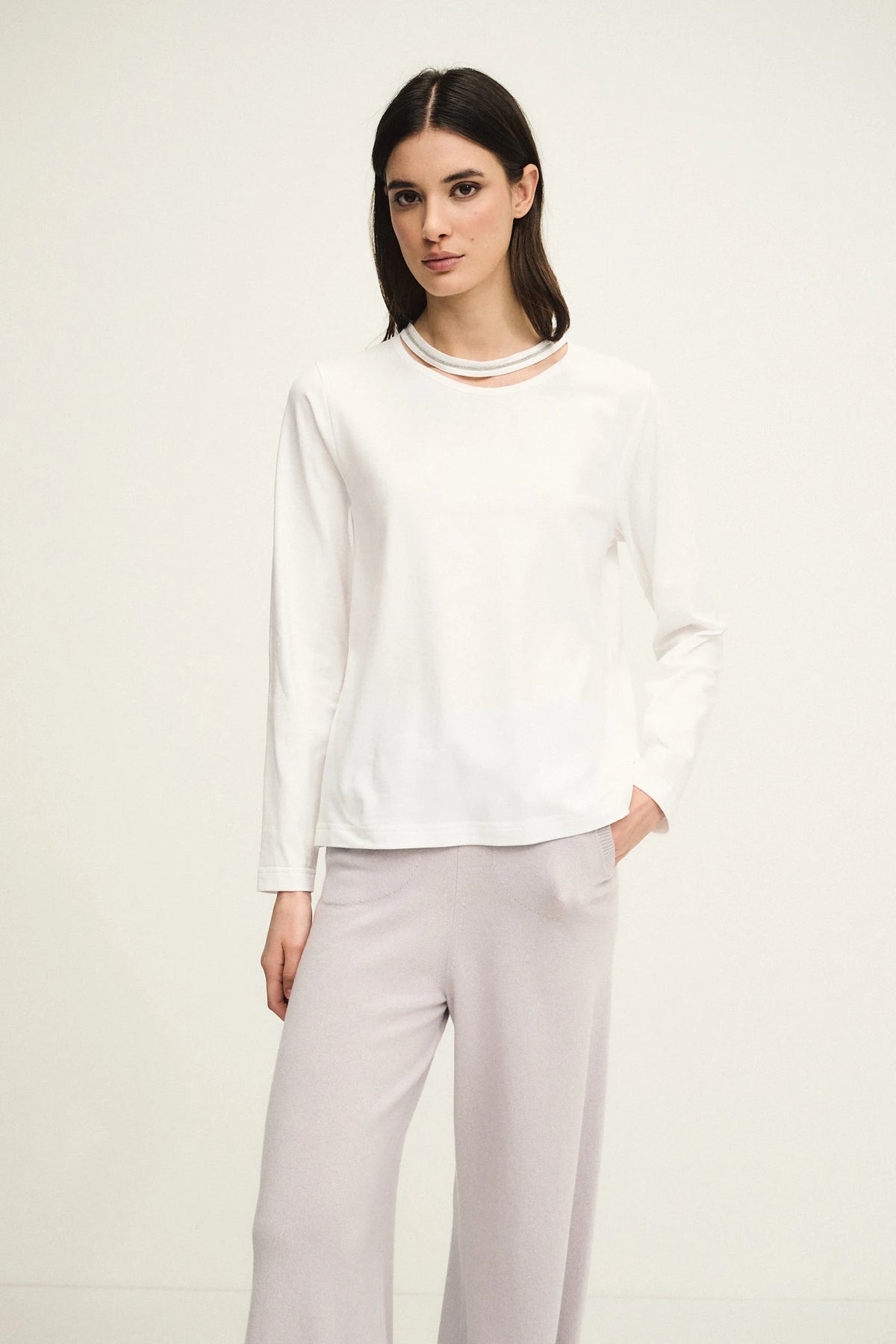 T-shirt layered collar in jersey di cotone