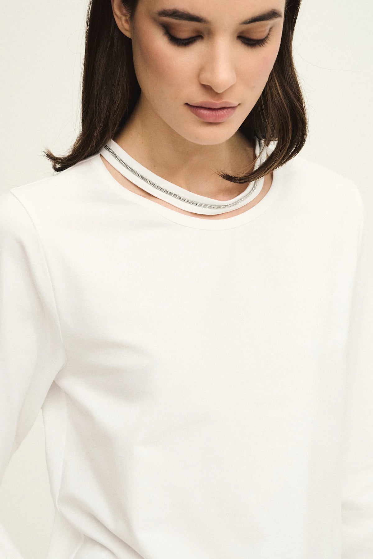 T-shirt layered collar in jersey di cotone