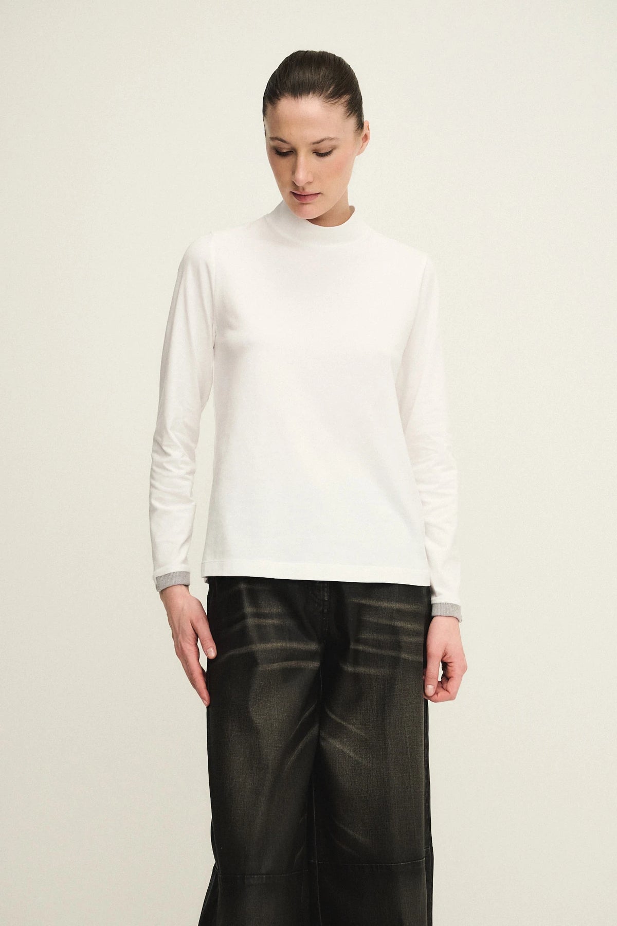 T-shirt collo lupetto in jersey di cotone