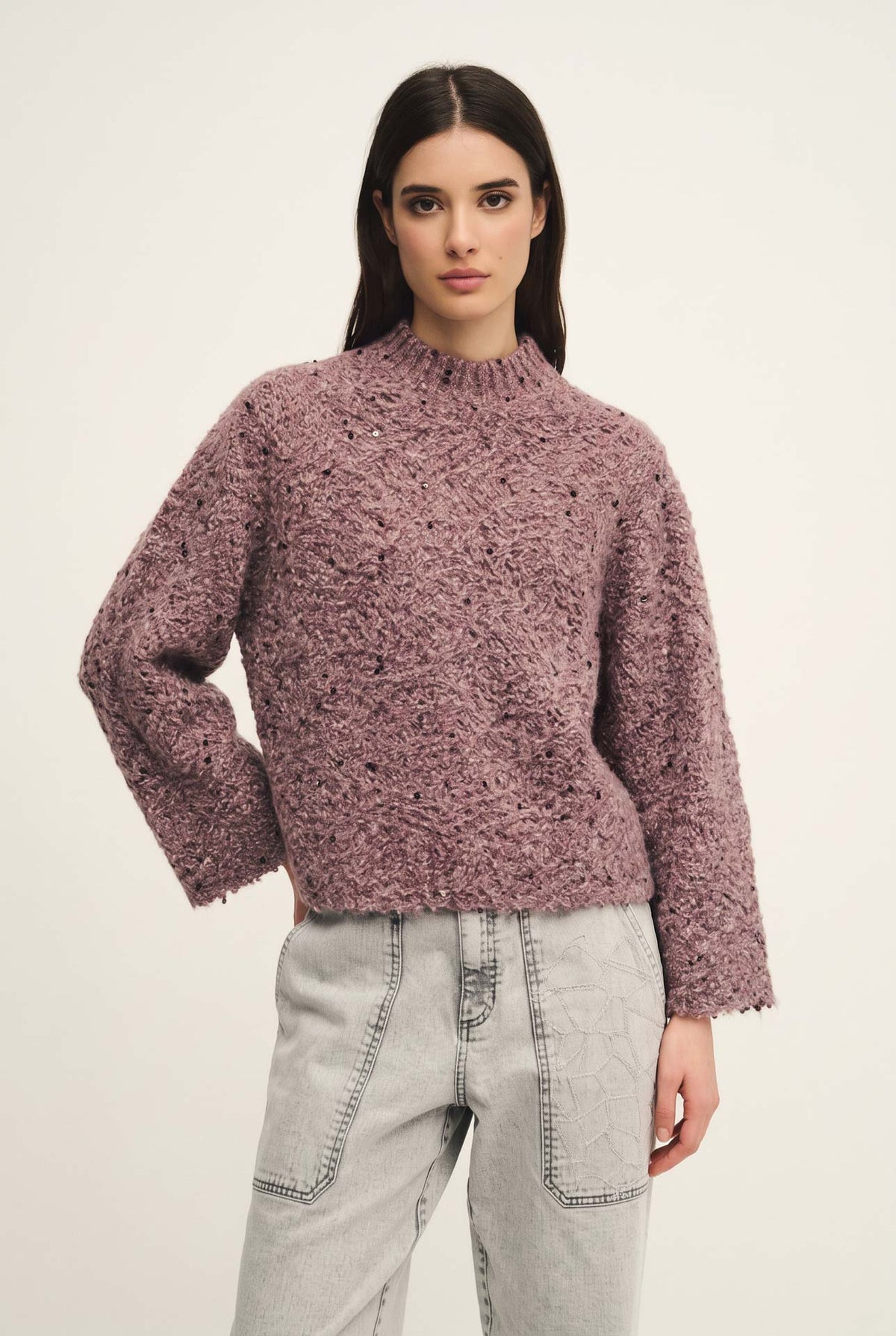 Top embroidery in mélange di alpaca